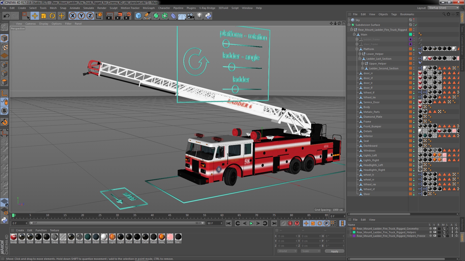 Rear Mount Ladder Fire Truck Rigged for Cinema 4D 3D model