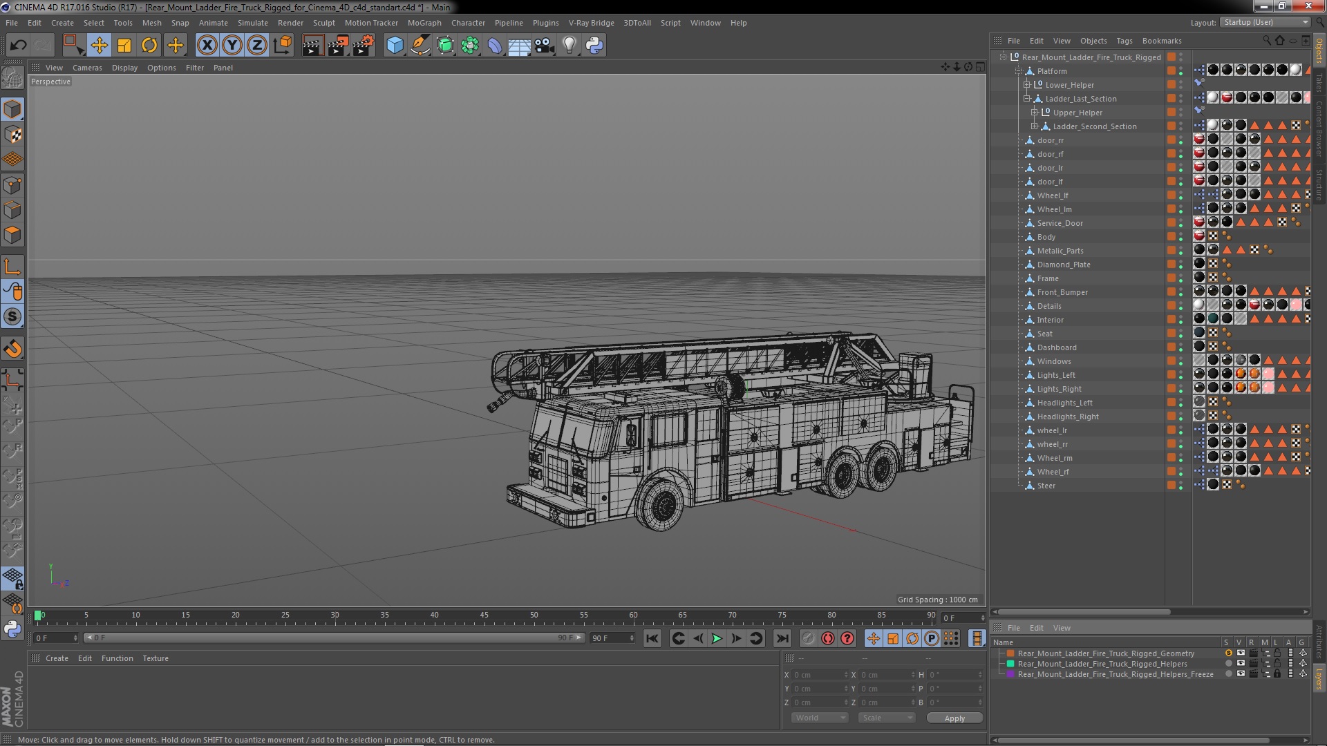 Rear Mount Ladder Fire Truck Rigged for Cinema 4D 3D model