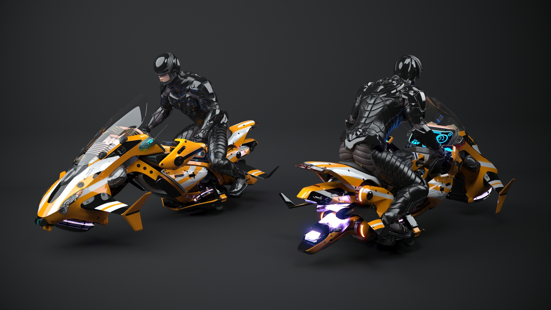 Futuristic Soldier on Flying Motorcycle 3D model