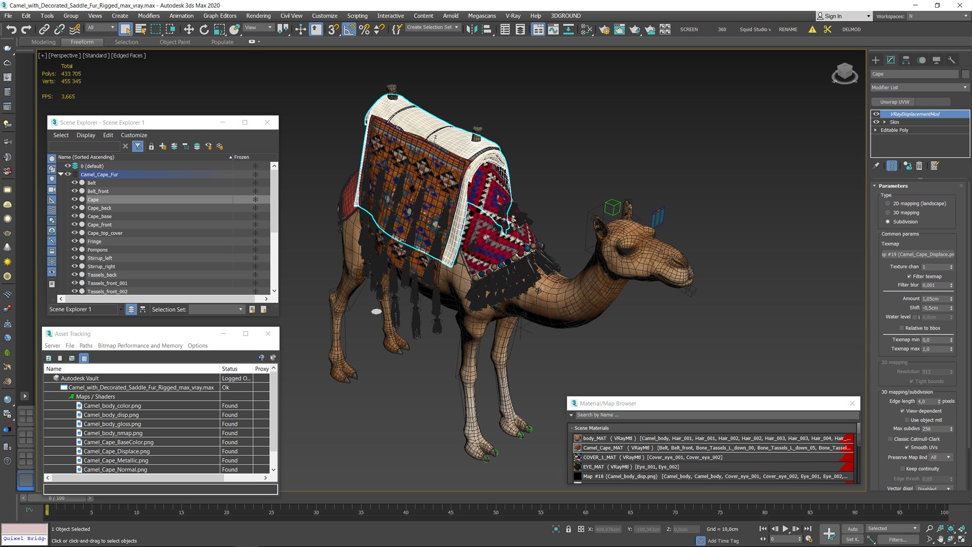 3D Camel with Decorated Saddle Fur Rigged model