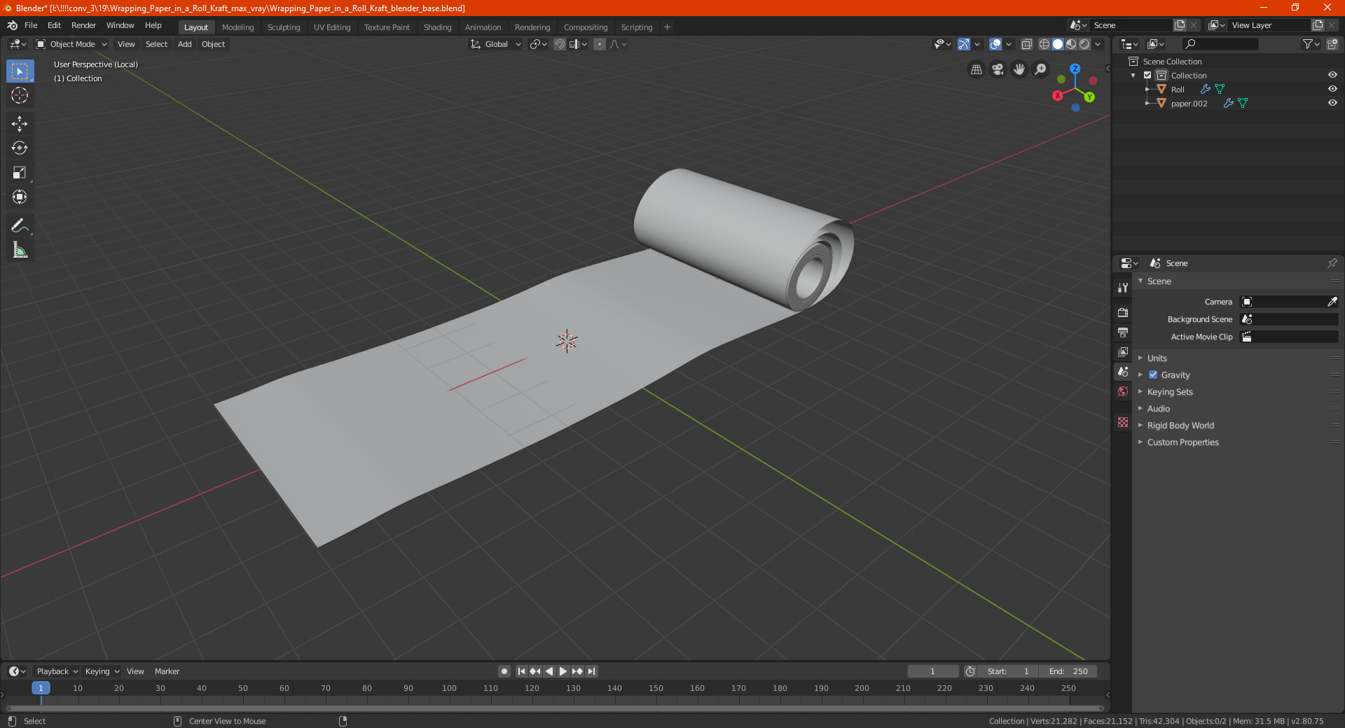 3D model Wrapping Paper in a Roll Kraft