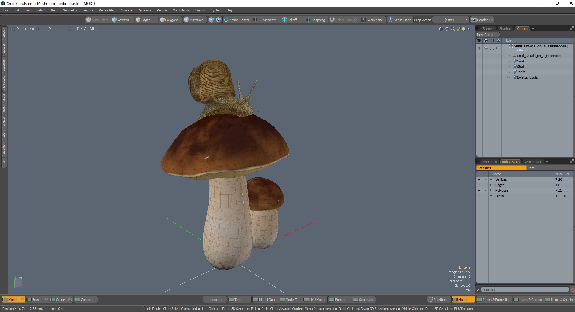 3D Snail Crawls on a Mushroom