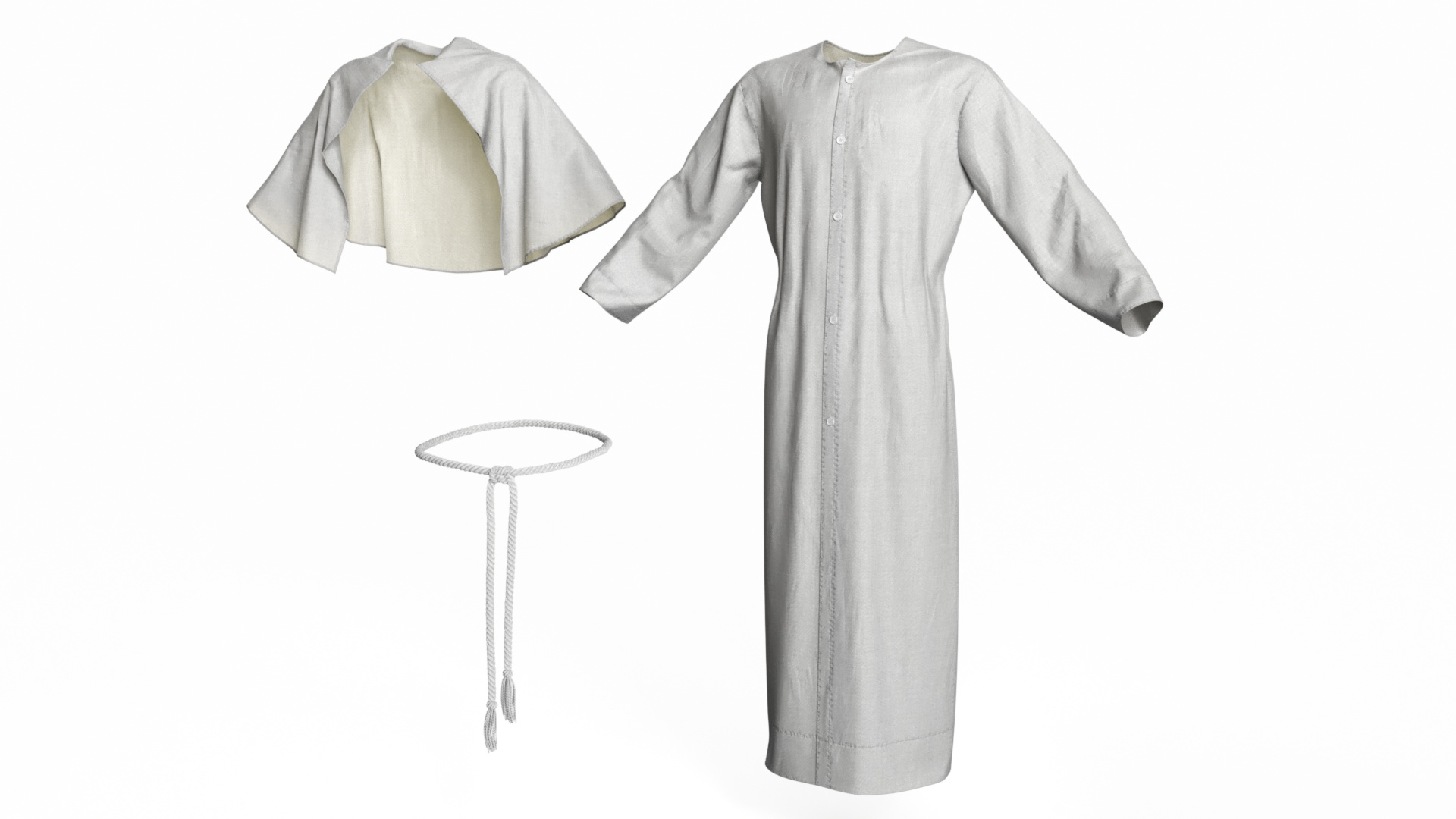 3D model Long Robe with Mantle and Belt