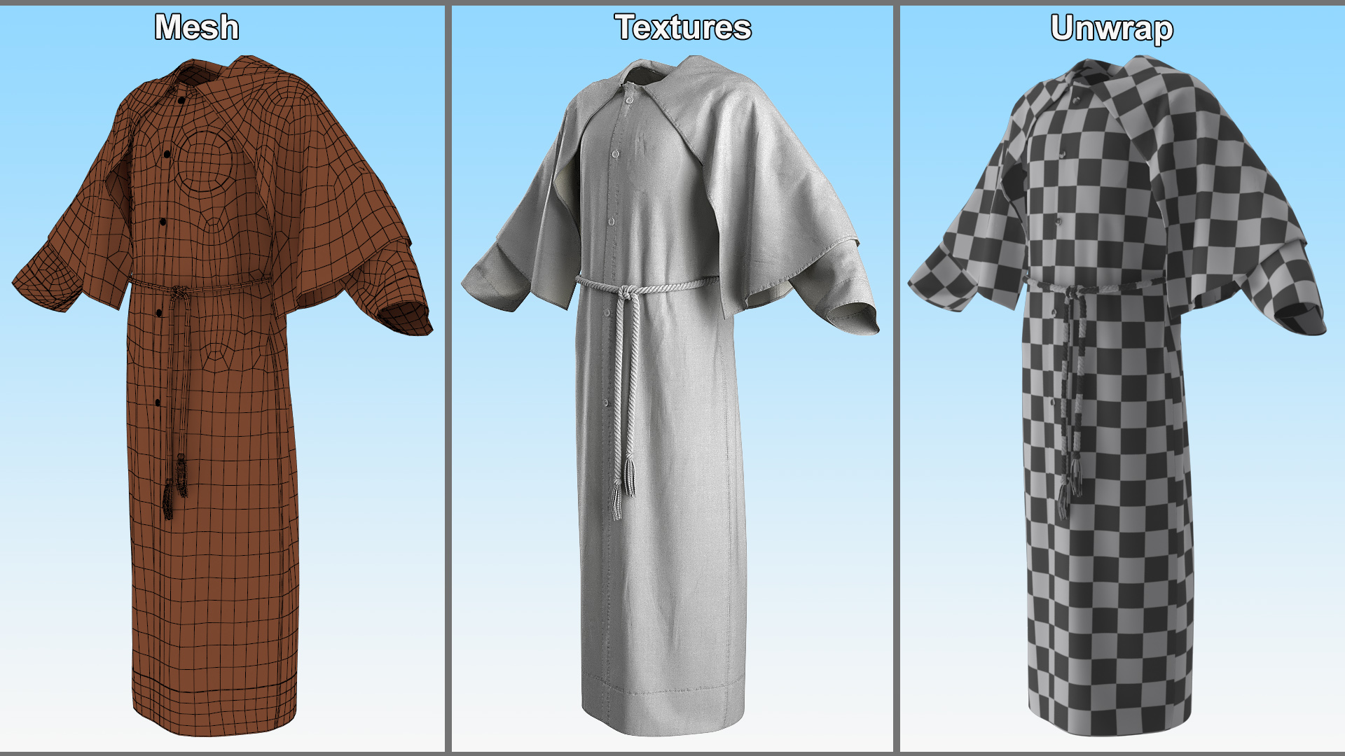 3D model Long Robe with Mantle and Belt