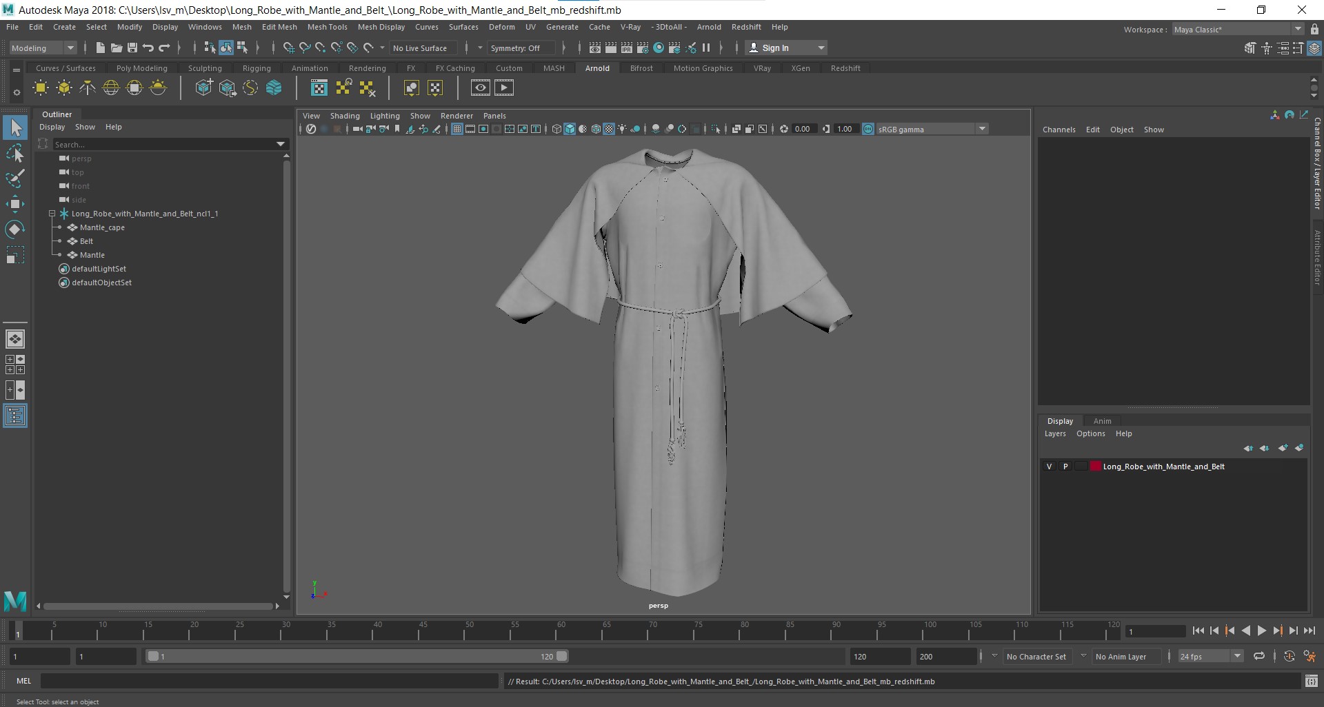 3D model Long Robe with Mantle and Belt