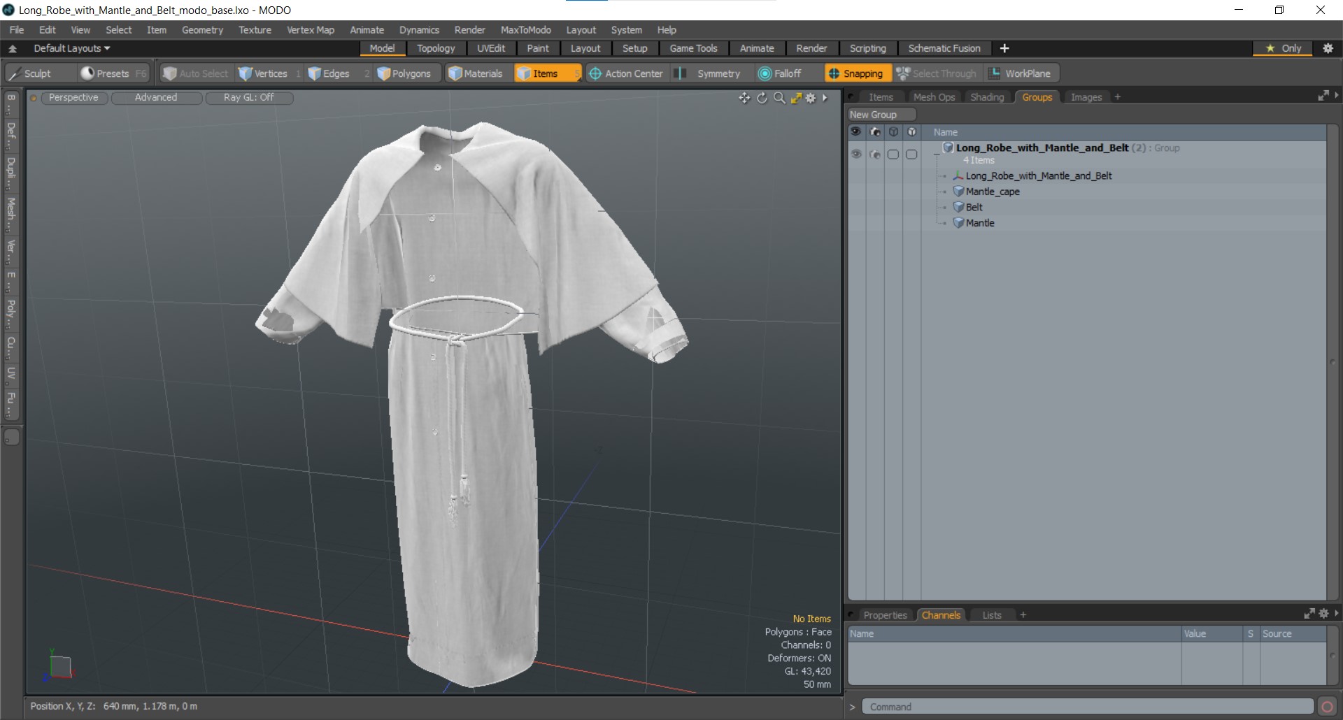 3D model Long Robe with Mantle and Belt