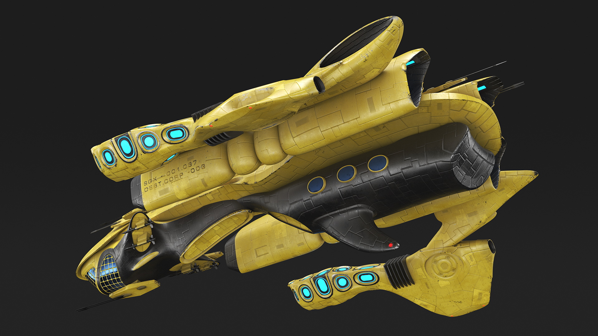 3D Concept Space Warship Yellow model