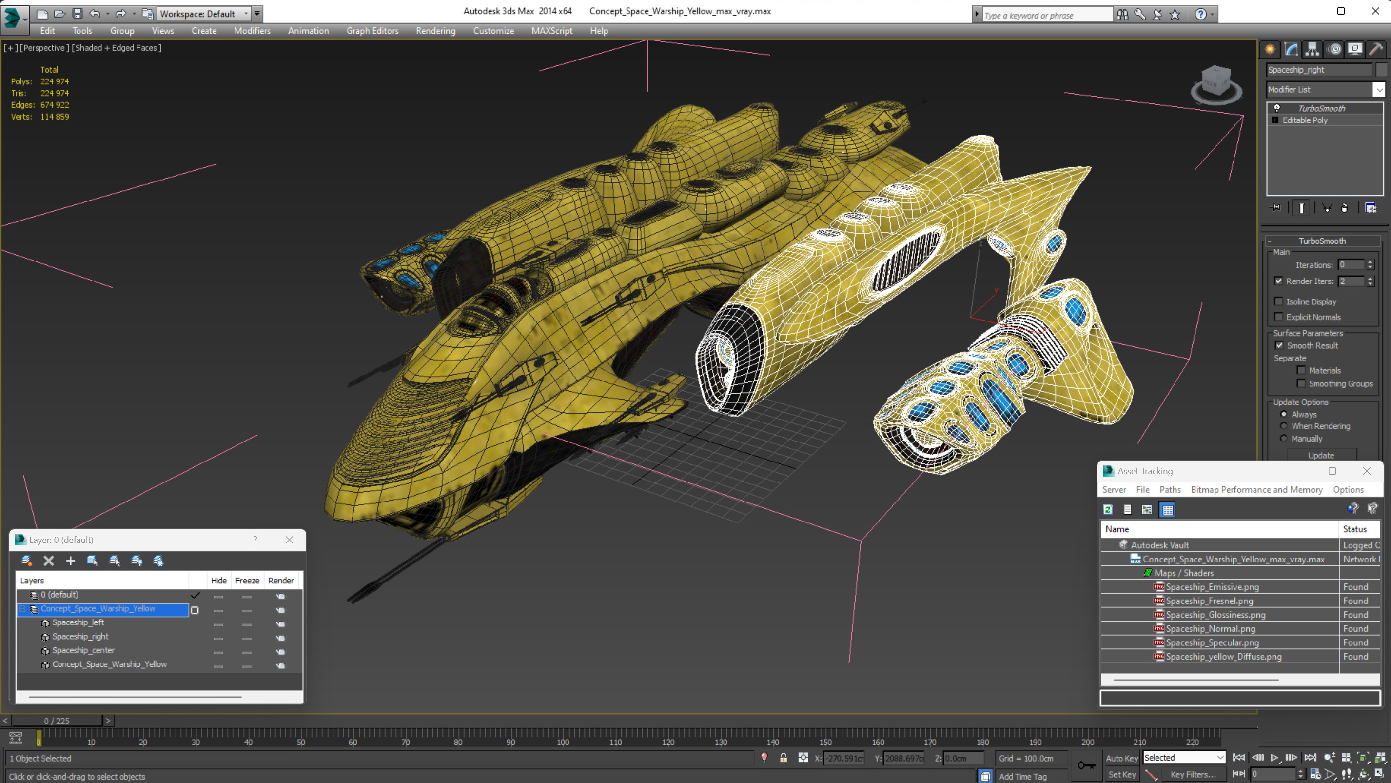 3D Concept Space Warship Yellow model