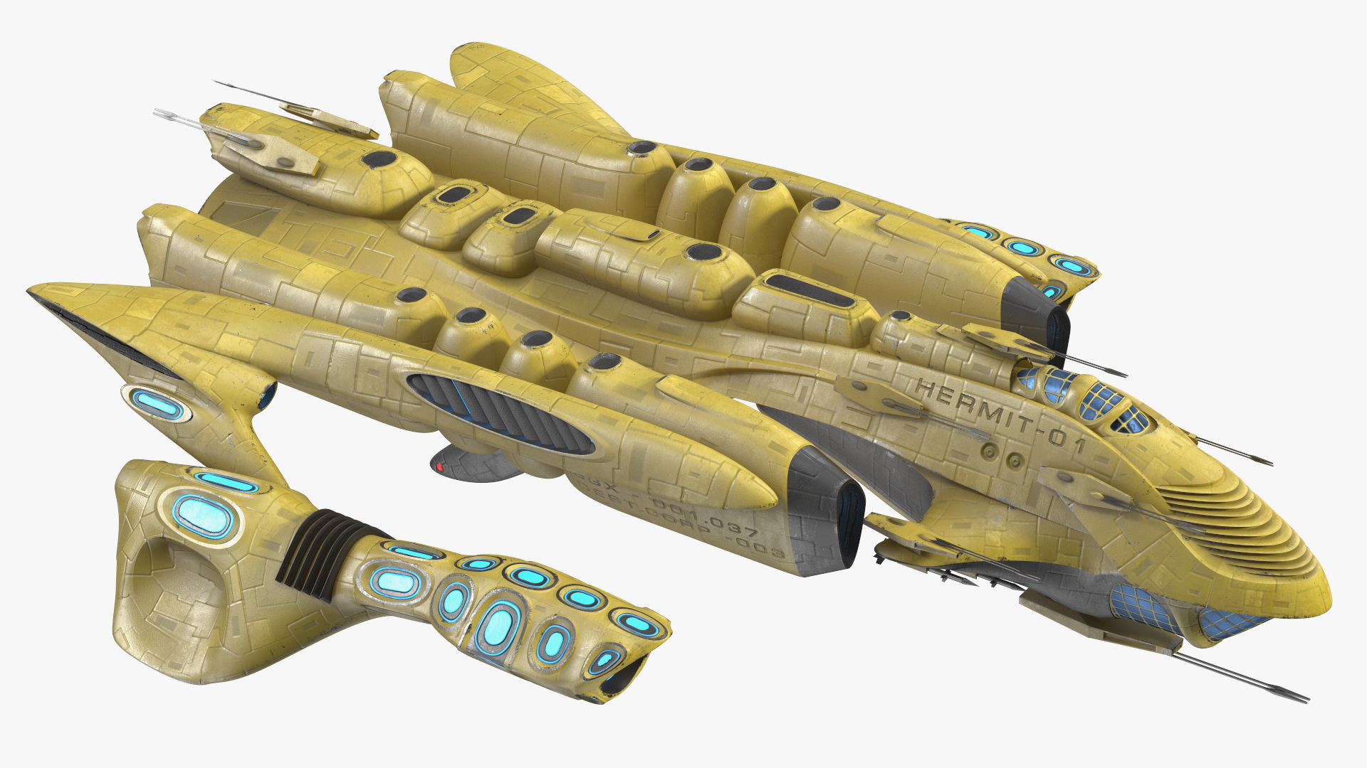 3D Concept Space Warship Yellow model