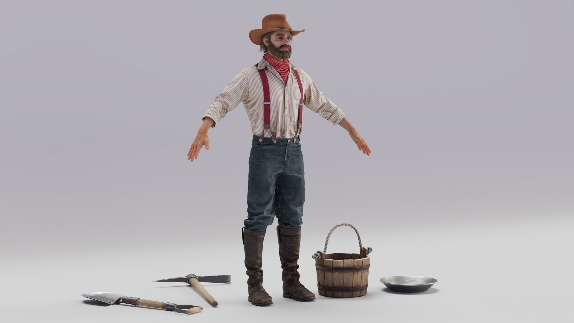 3D Wild West Prospector with Tools