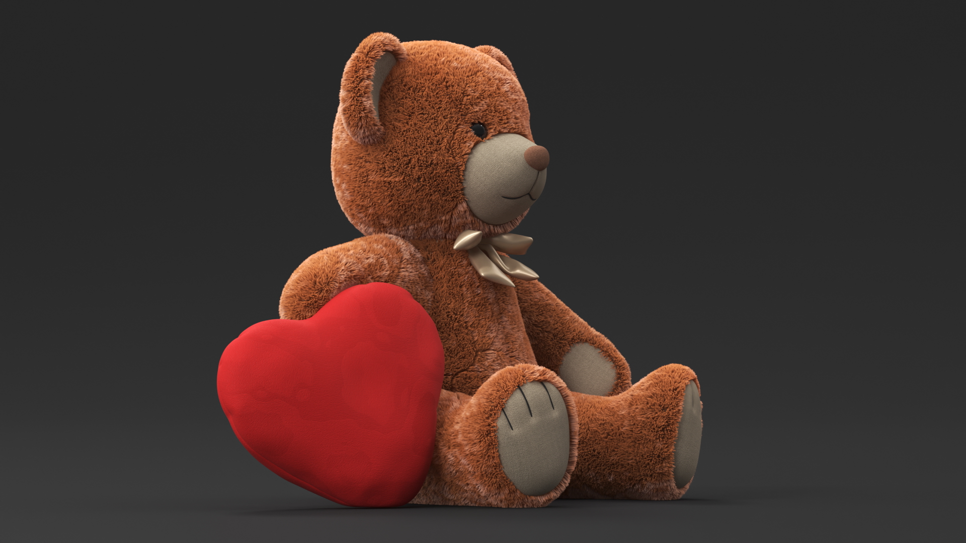 3D model Teddy Bear Toy Brown with Heart Fur