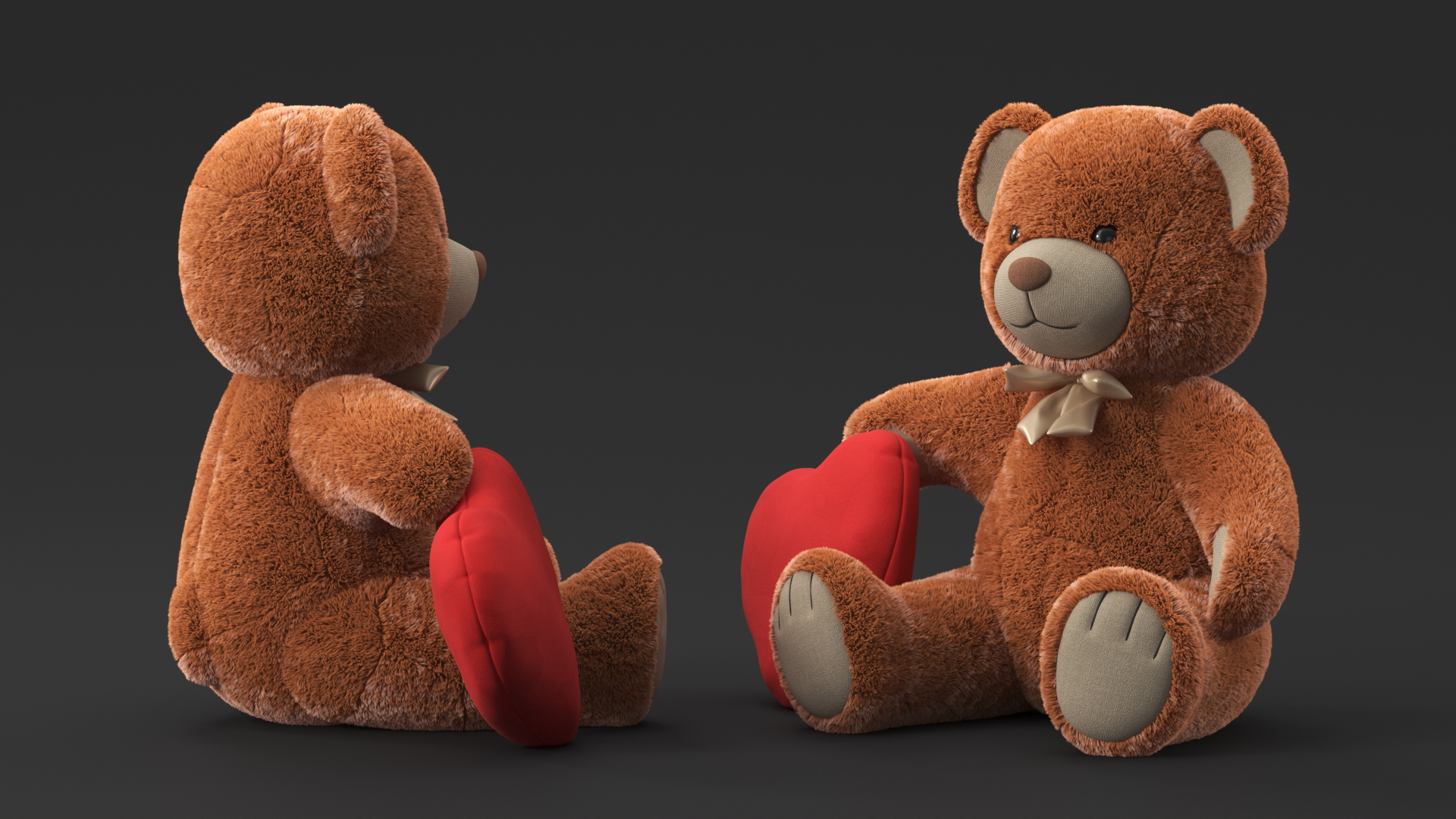 3D model Teddy Bear Toy Brown with Heart Fur