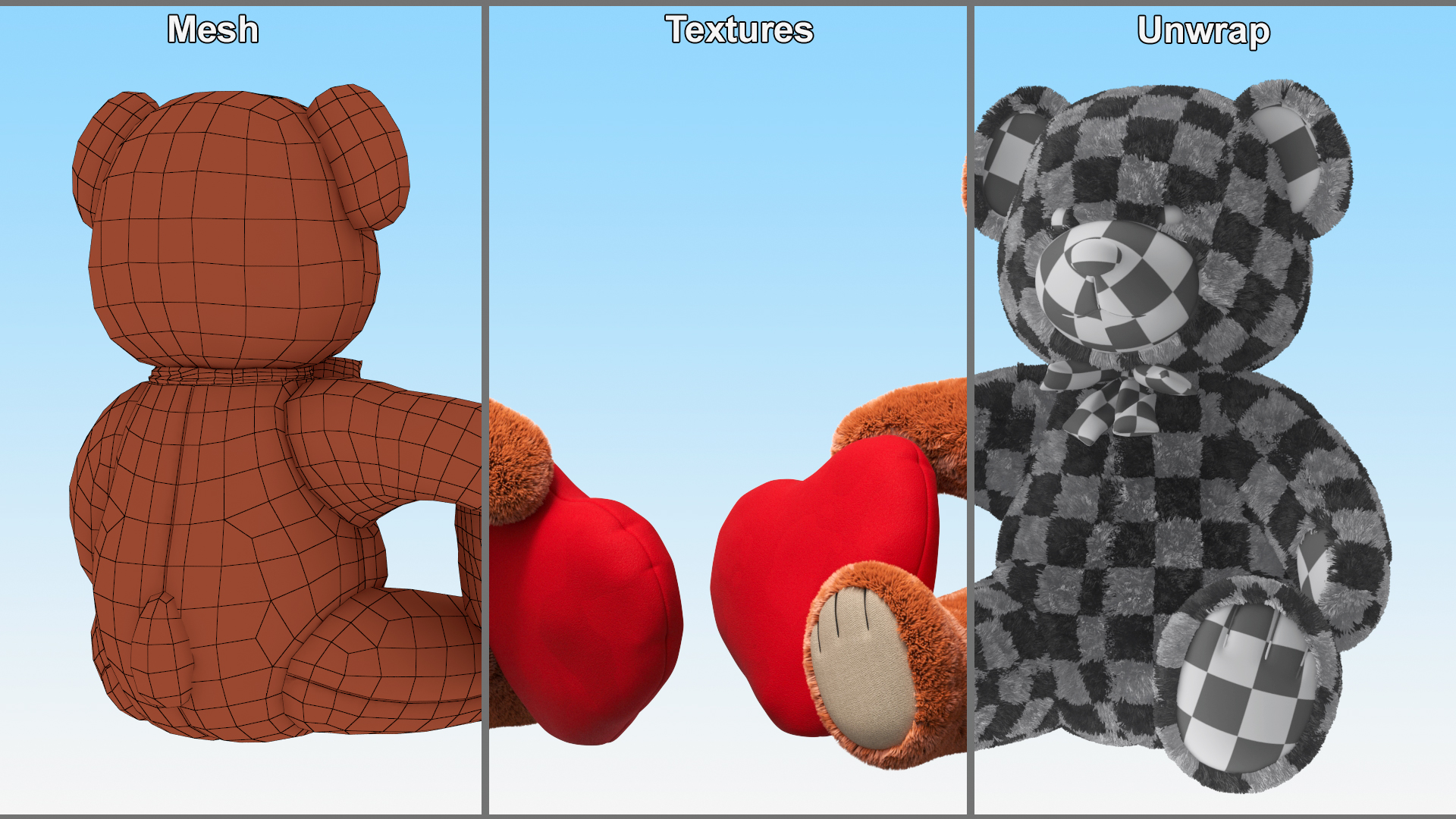 3D model Teddy Bear Toy Brown with Heart Fur