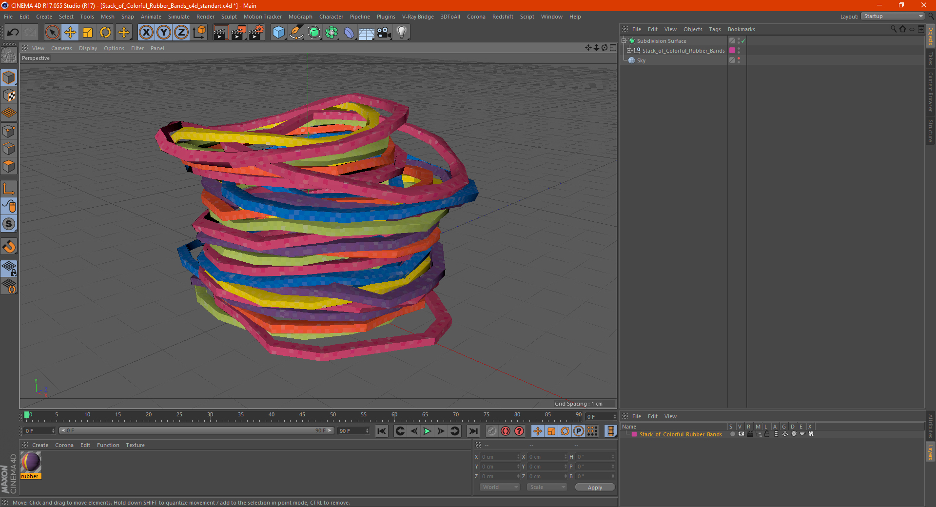 3D model Stack of Colorful Rubber Bands