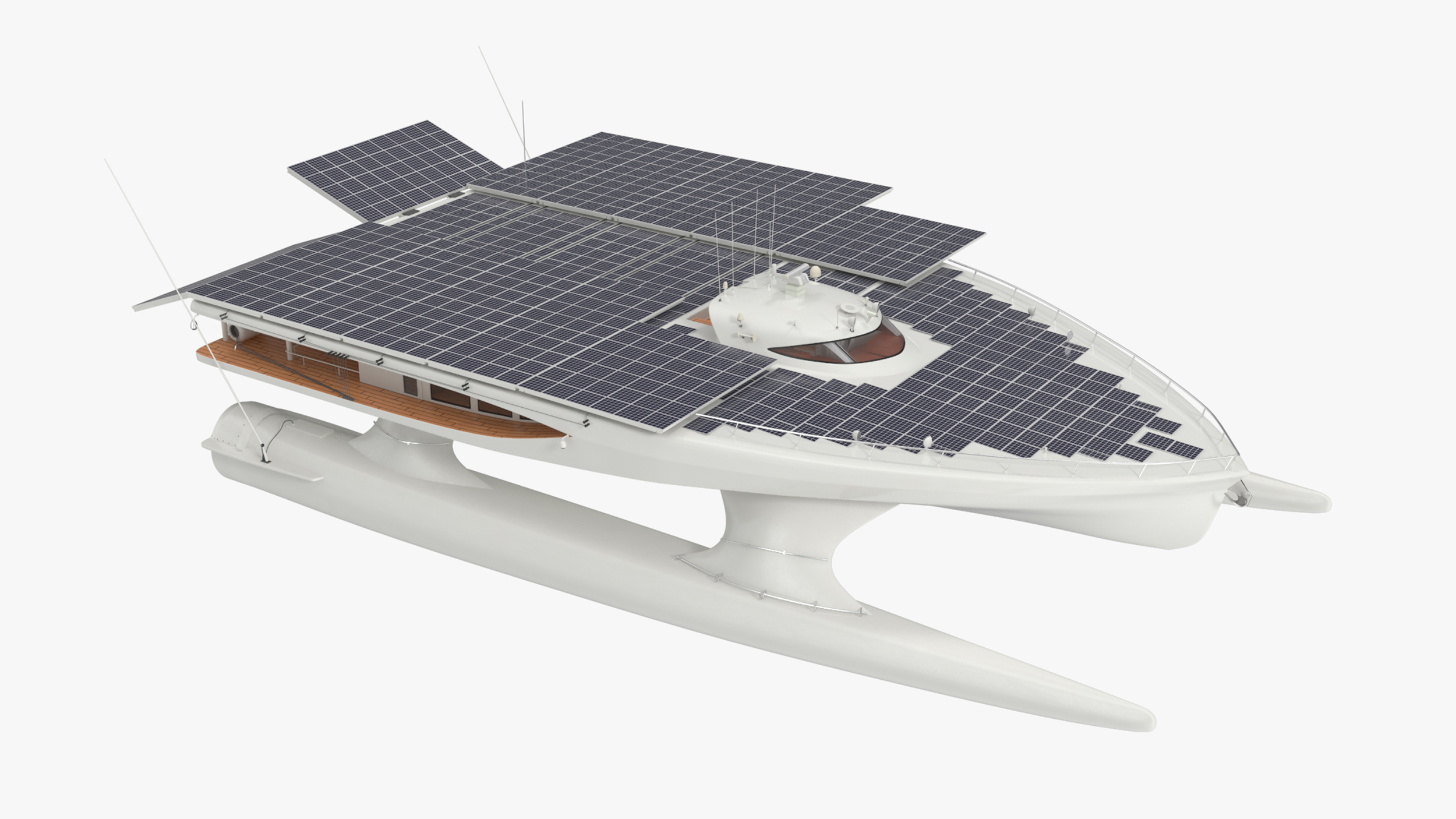 3D Solar Powered Yacht Simple Interior Rigged for Maya