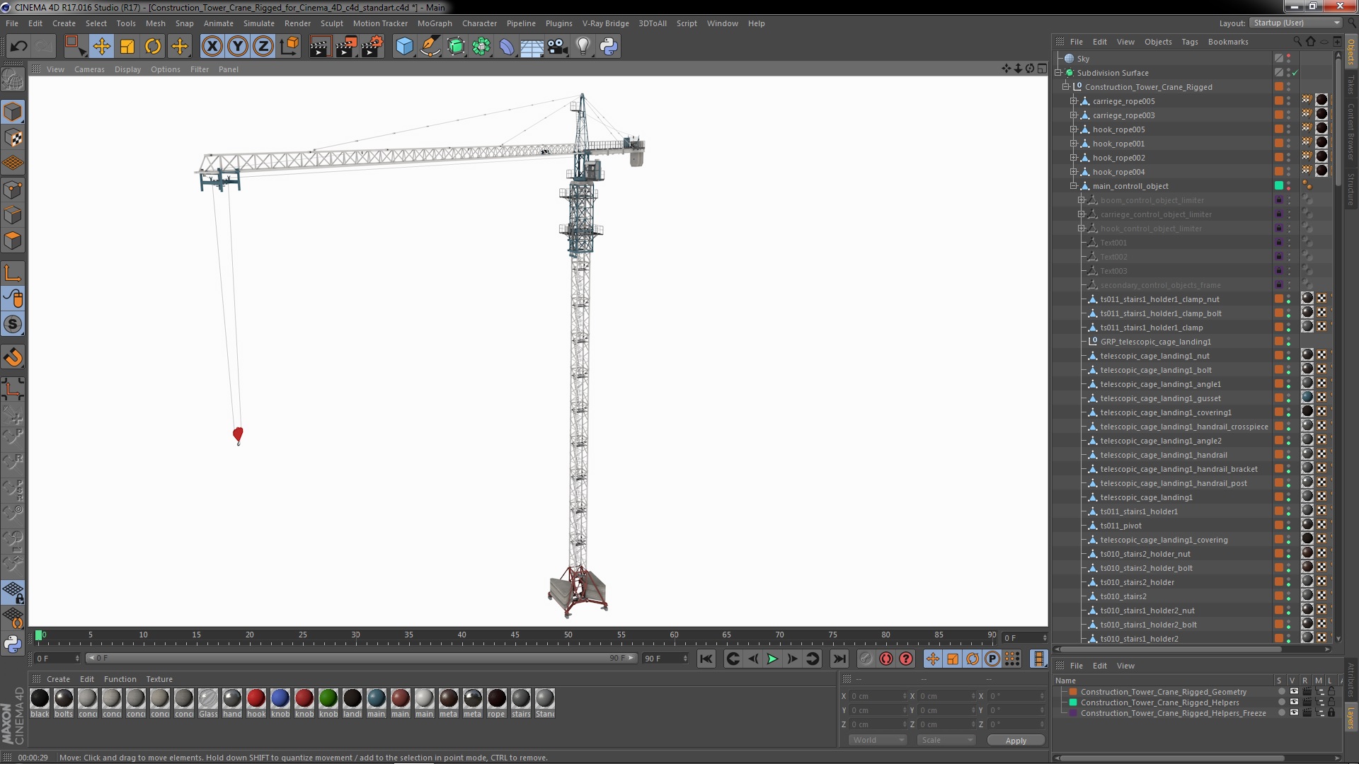 3D model Construction Tower Crane Rigged for Cinema 4D