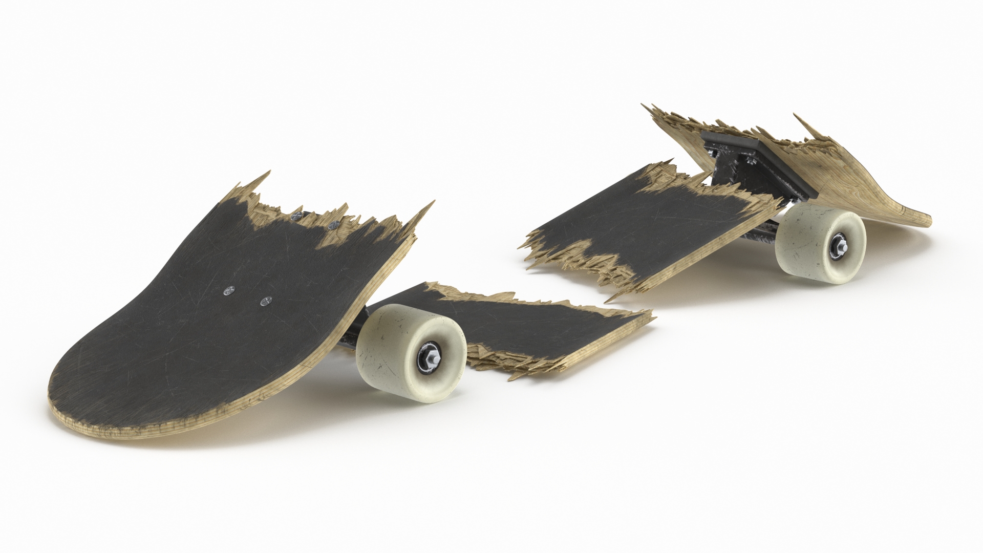 Skateboard Shattered into Pieces 3D