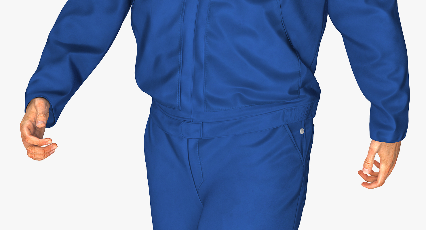 3D Worker In Blue Overalls Walking Pose