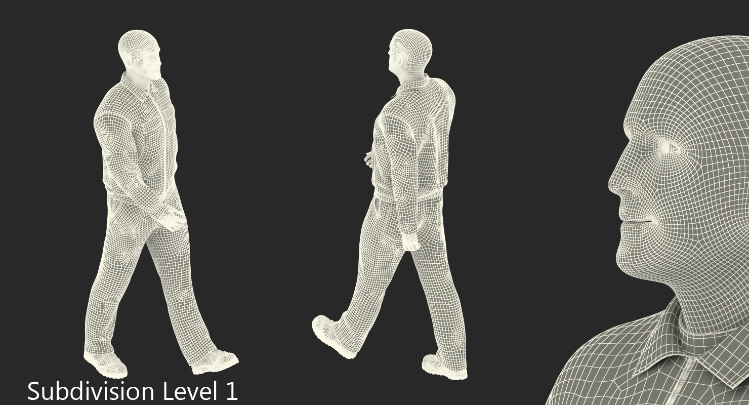 3D Worker In Blue Overalls Walking Pose