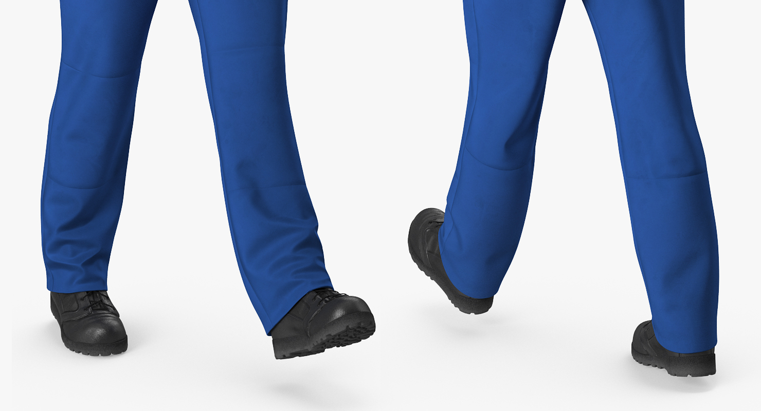 3D Worker In Blue Overalls Walking Pose