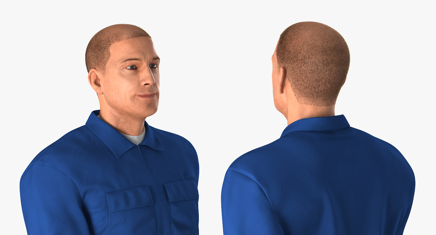 3D Worker In Blue Overalls Walking Pose