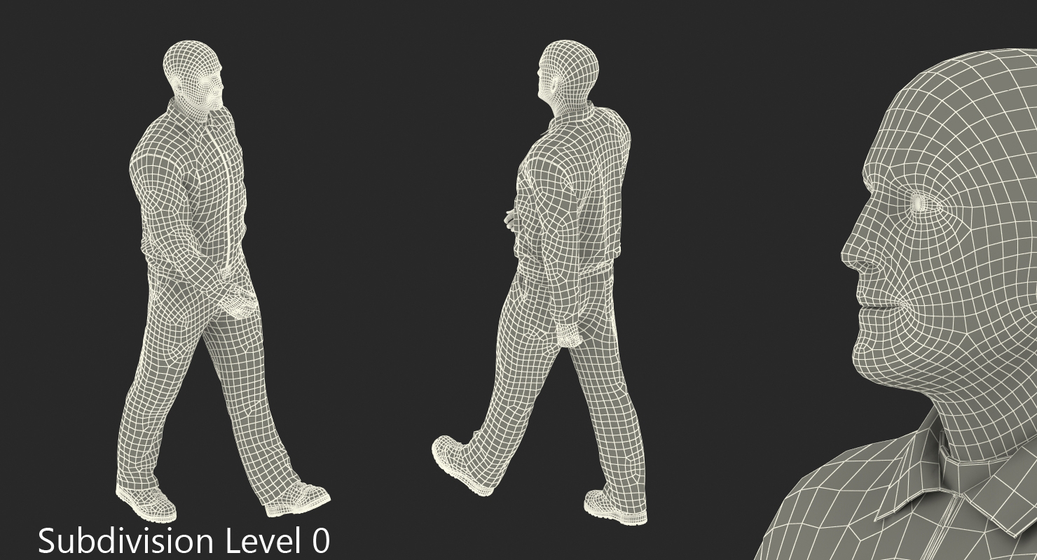 3D Worker In Blue Overalls Walking Pose