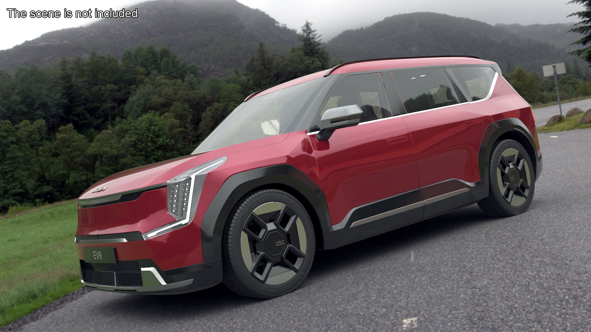 3D EV9 KIA Electric SUV Red Rigged