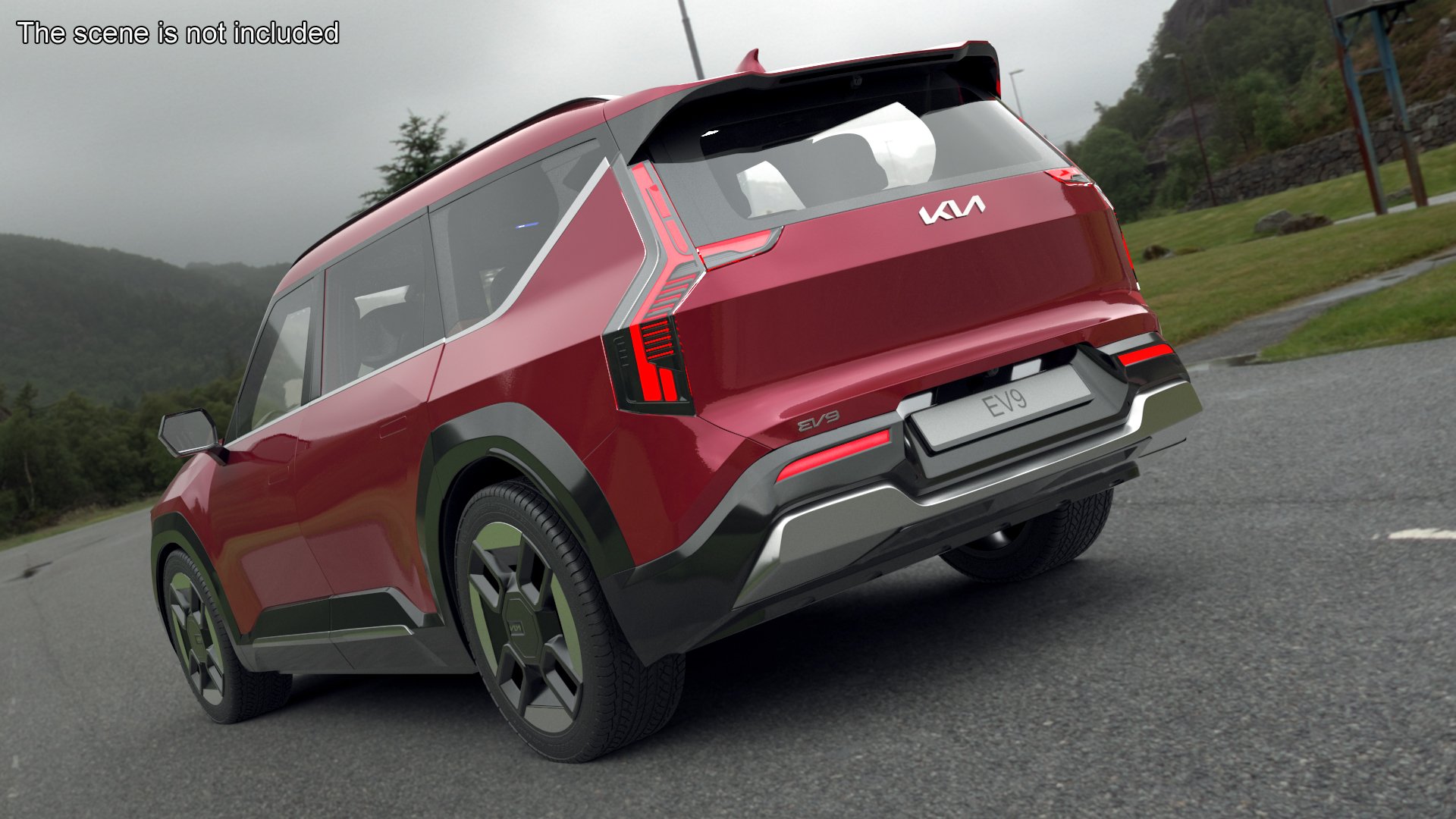 3D EV9 KIA Electric SUV Red Rigged