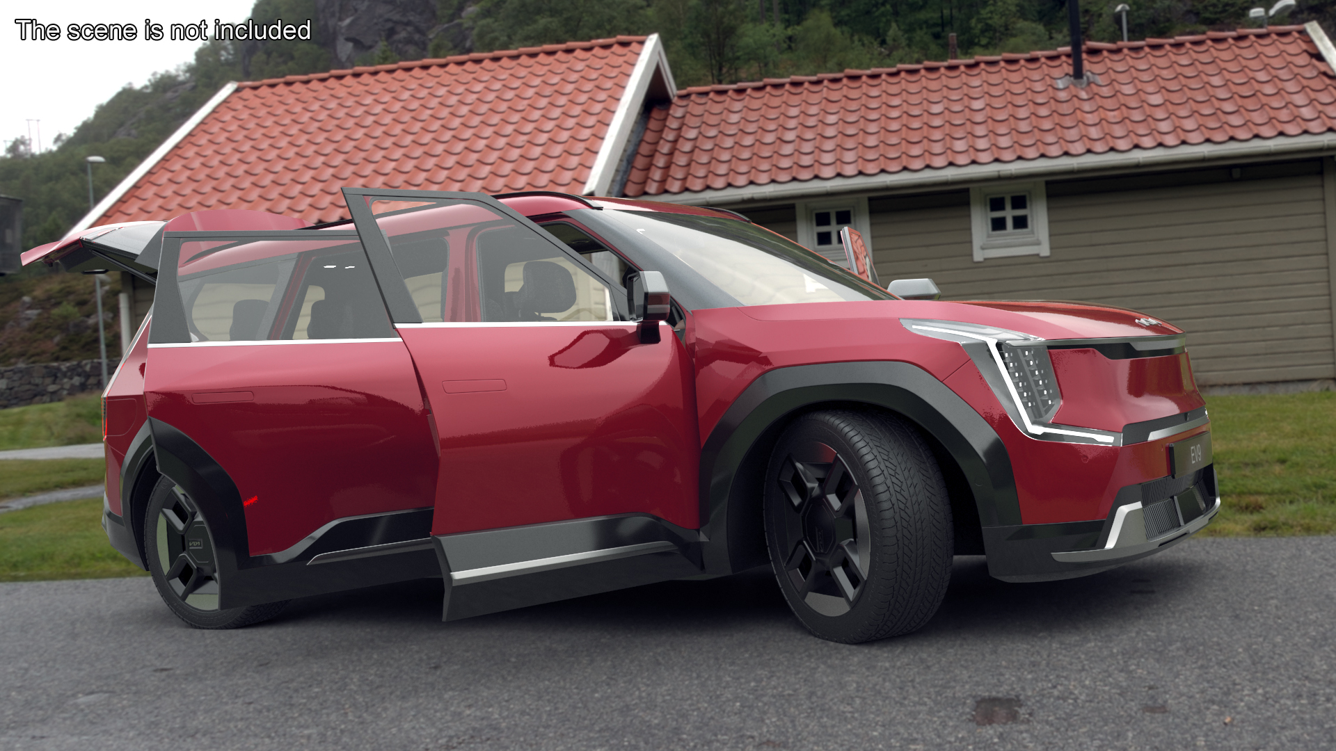 3D EV9 KIA Electric SUV Red Rigged