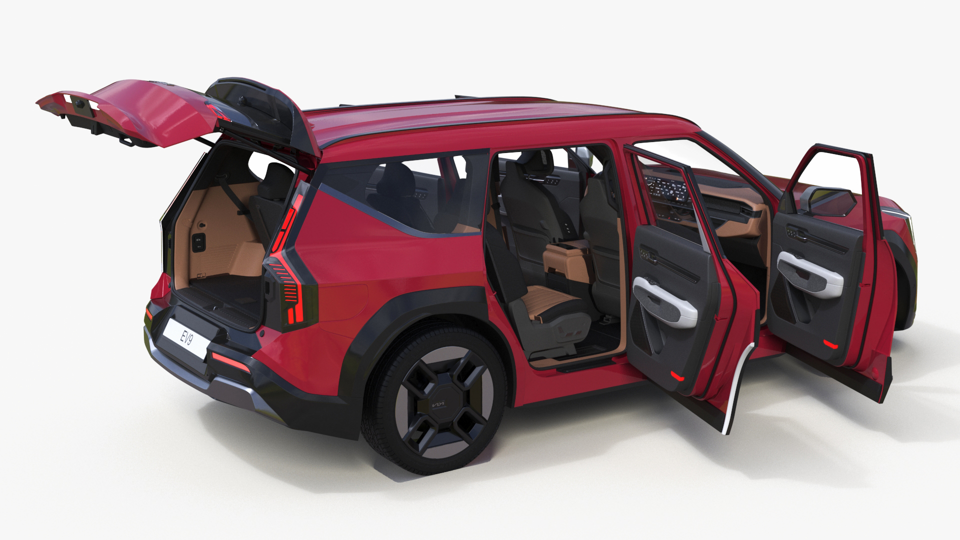 3D EV9 KIA Electric SUV Red Rigged