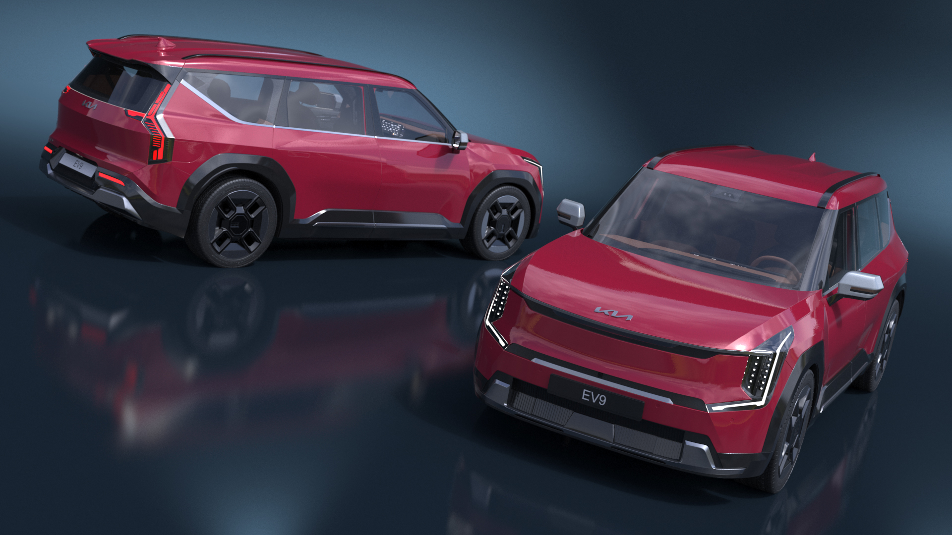 3D EV9 KIA Electric SUV Red Rigged