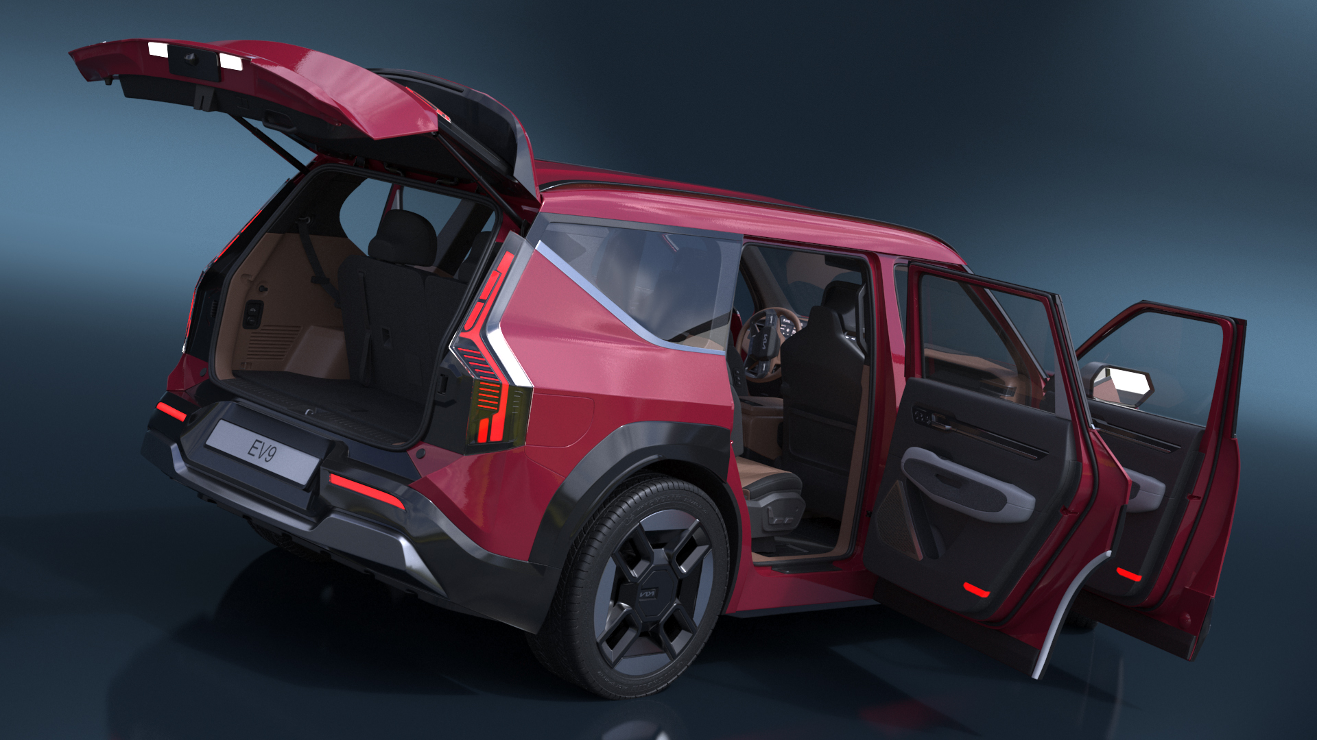 3D EV9 KIA Electric SUV Red Rigged