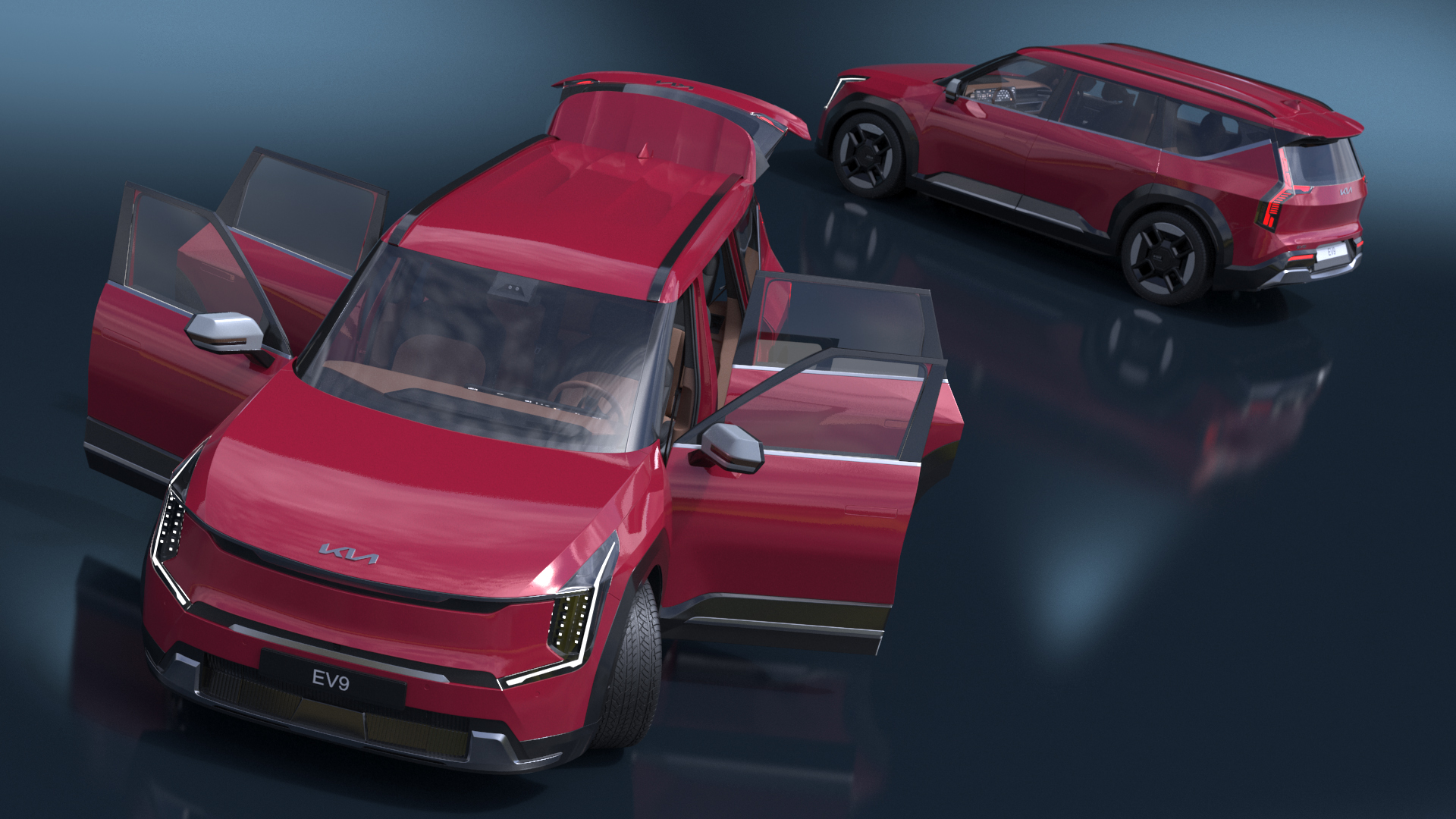 3D EV9 KIA Electric SUV Red Rigged