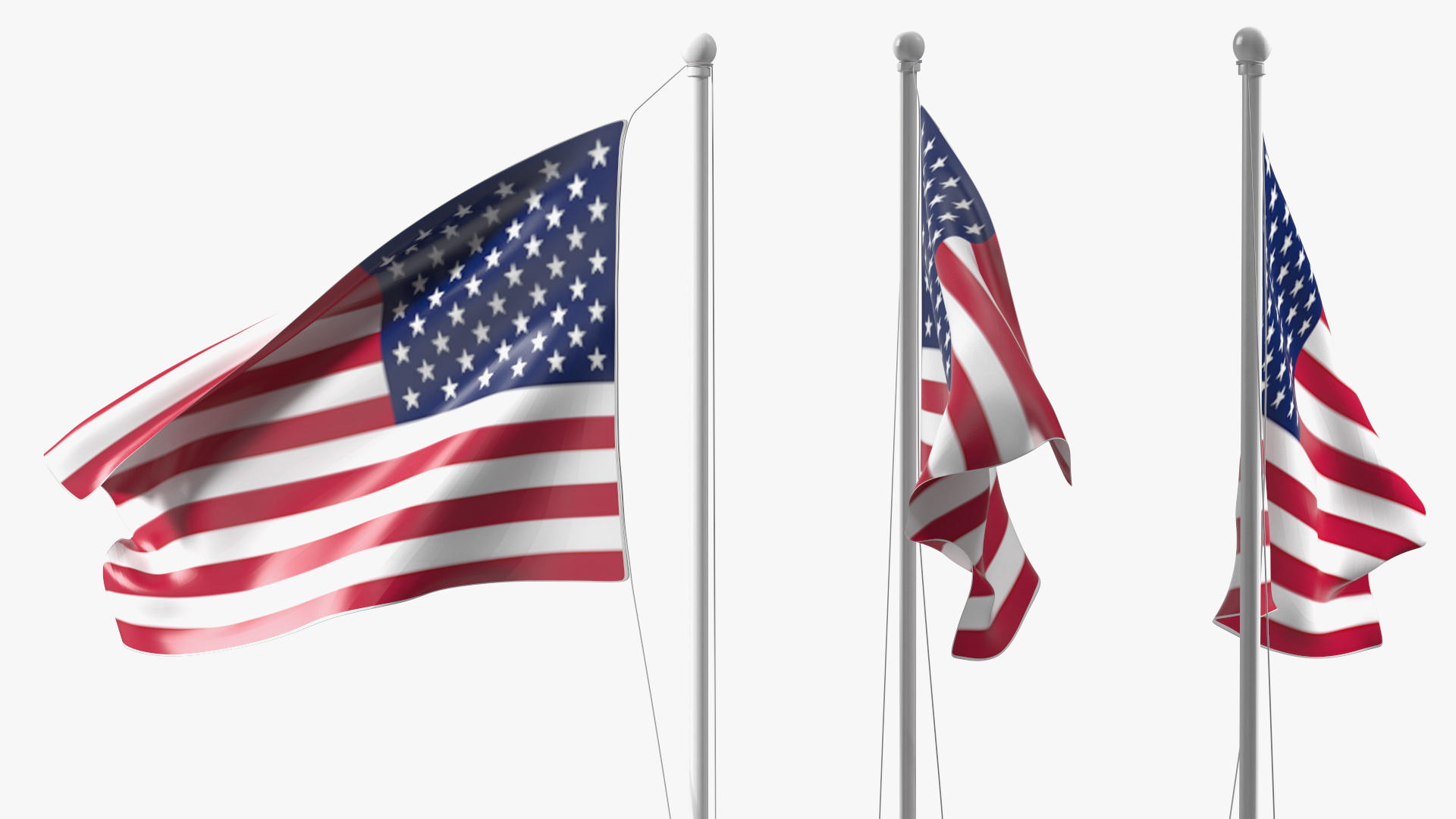 3D USA Flag on Small Flagpole