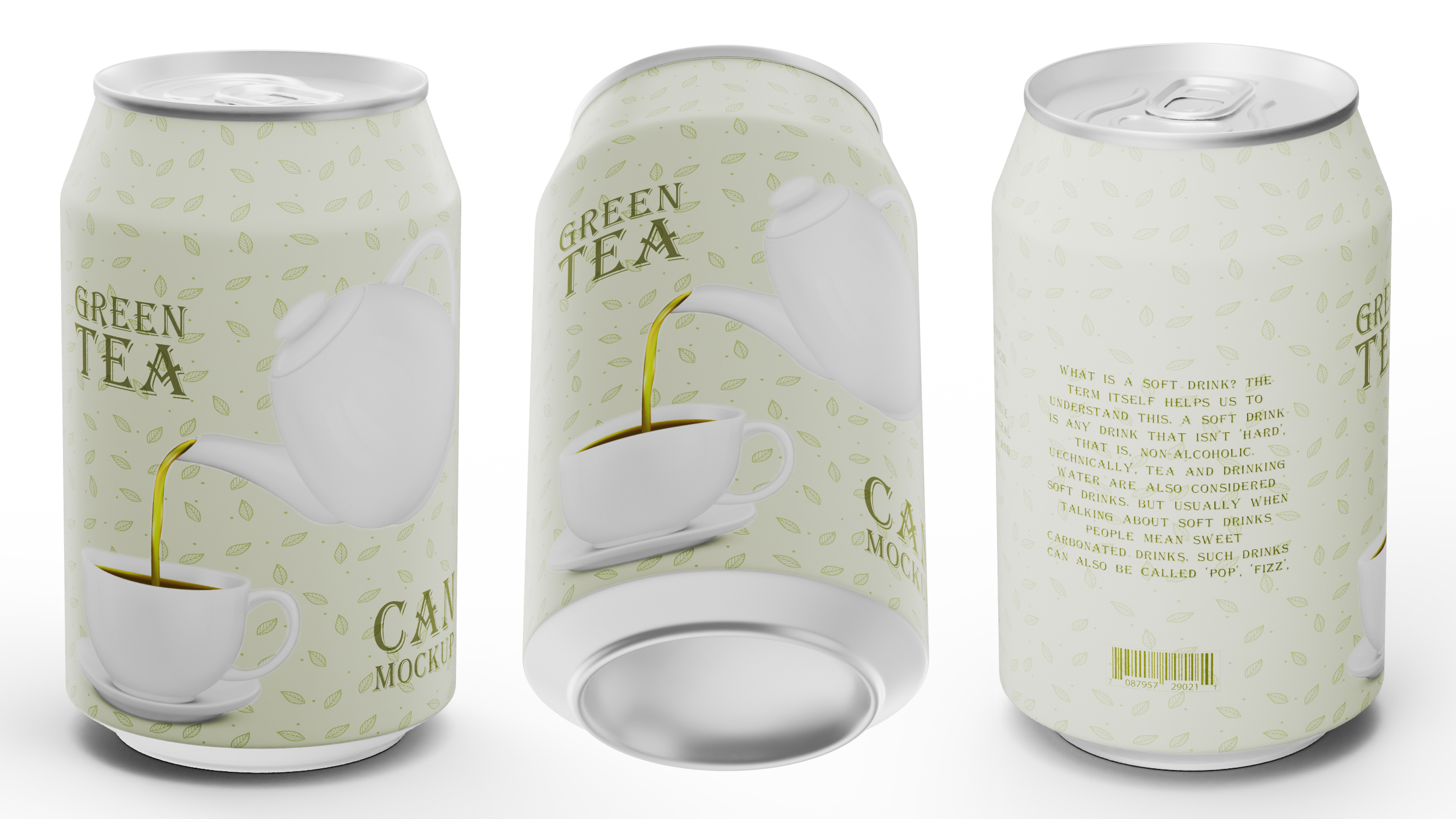 3D Green Tea Can Mockup 200ml