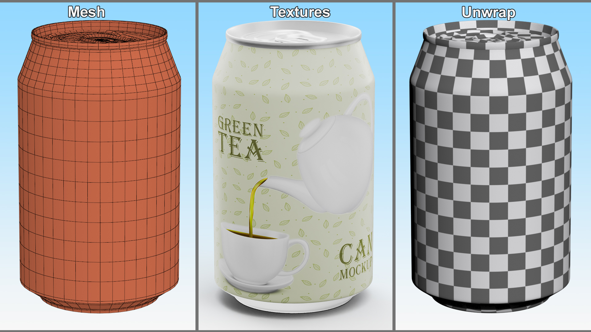 3D Green Tea Can Mockup 200ml