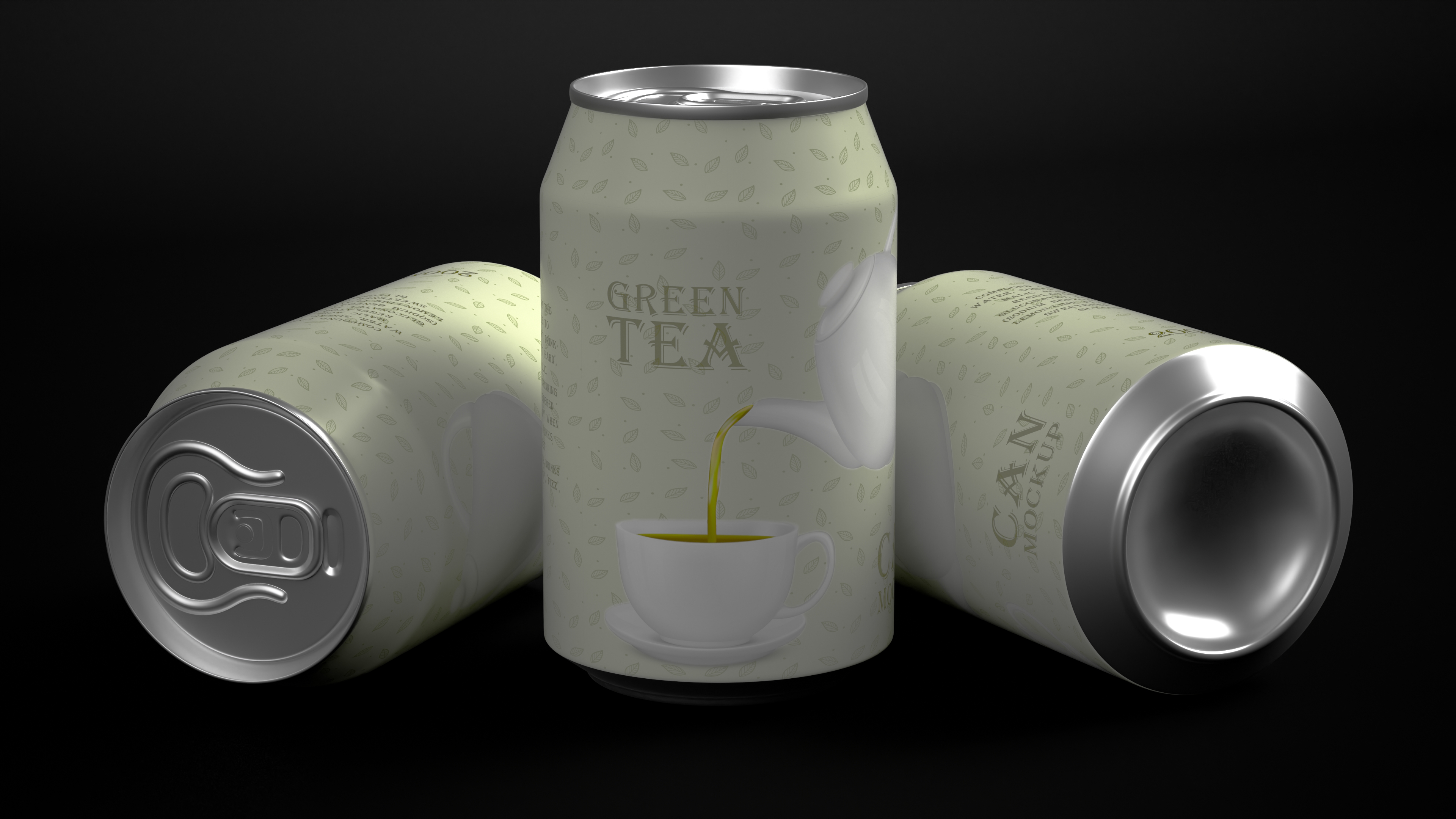 3D Green Tea Can Mockup 200ml