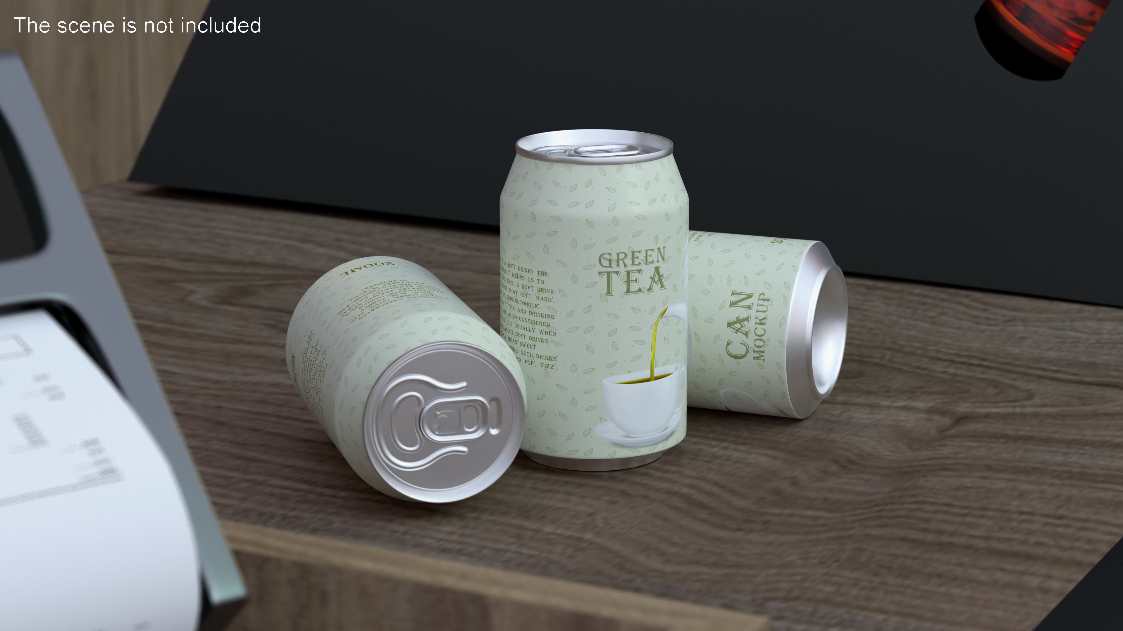 3D Green Tea Can Mockup 200ml