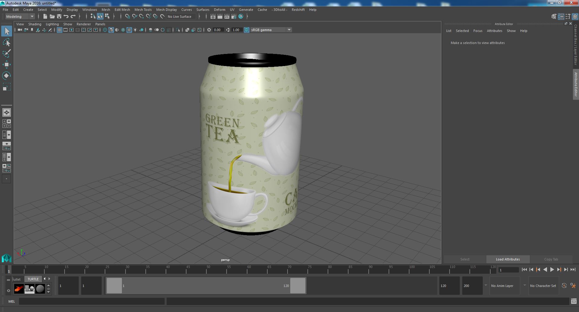 3D Green Tea Can Mockup 200ml