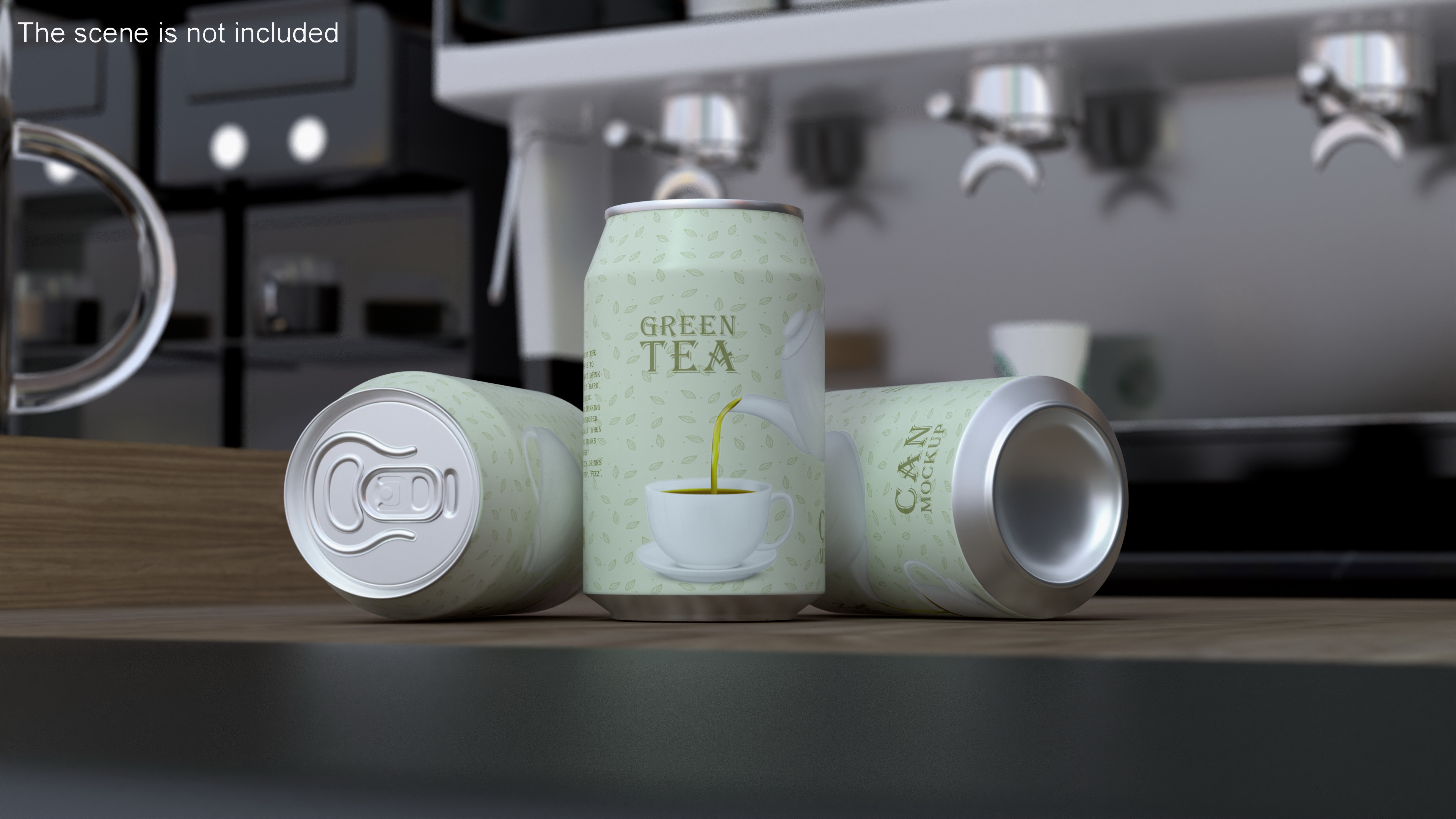 3D Green Tea Can Mockup 200ml