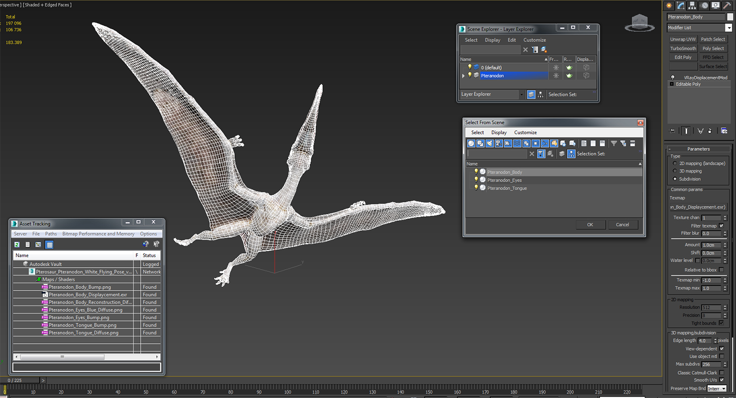 3D Pterosaur Pteranodon White Flying Pose model