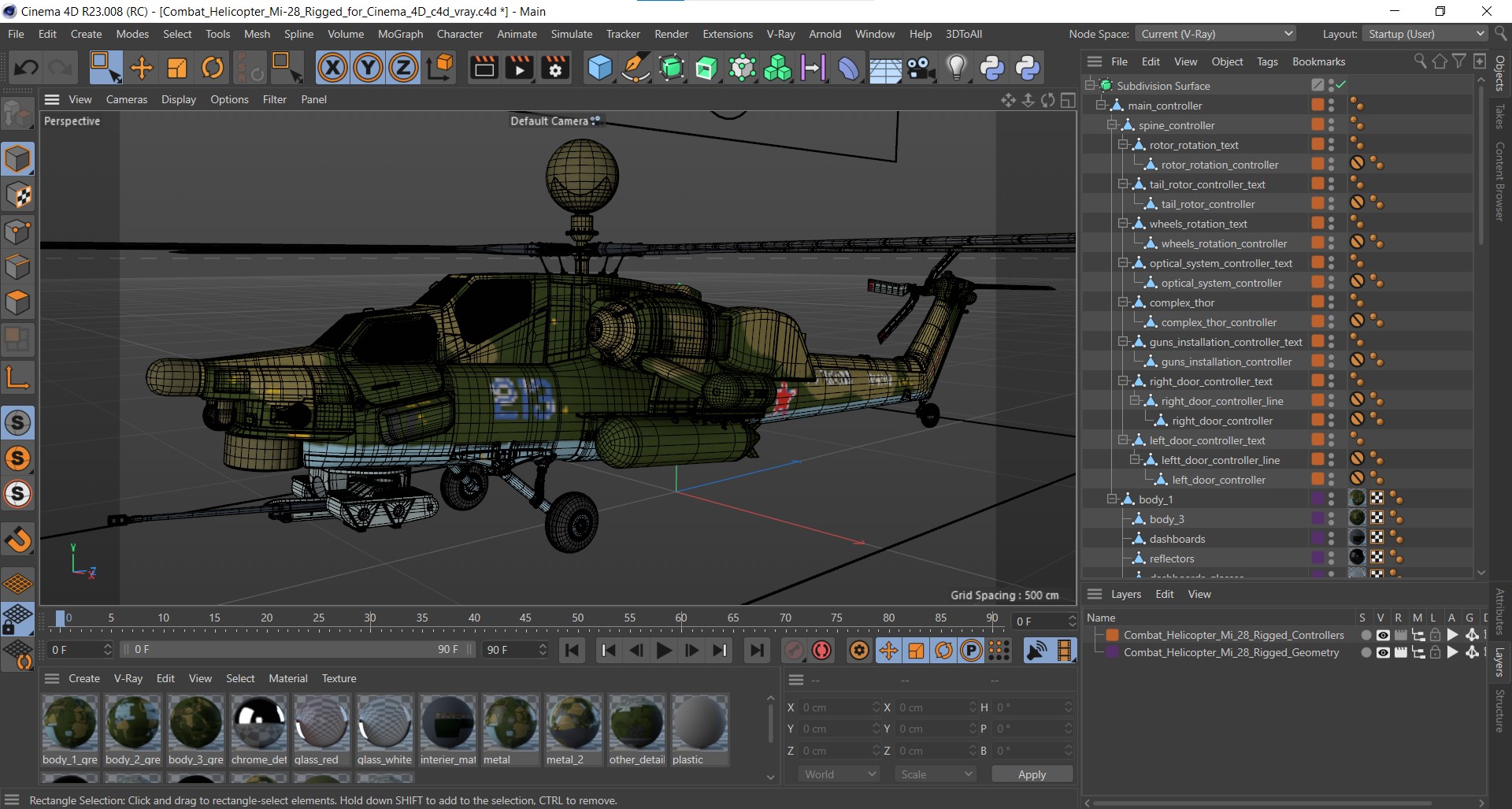 Combat Helicopter Mi-28 Rigged for Cinema 4D 3D model