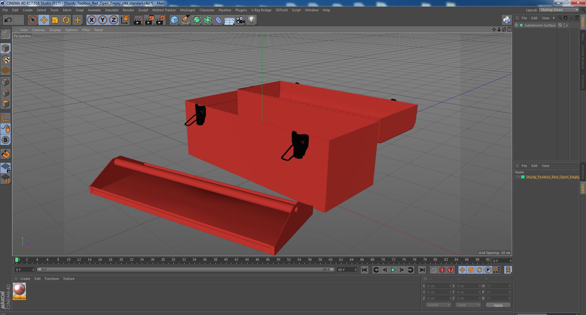 Sturdy Toolbox Red Open Empty 3D model