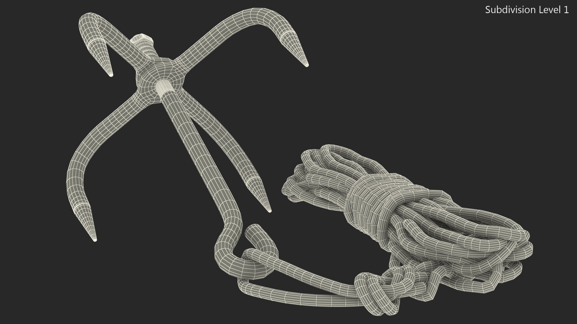 Folding Grappling Hook with Rope 3D