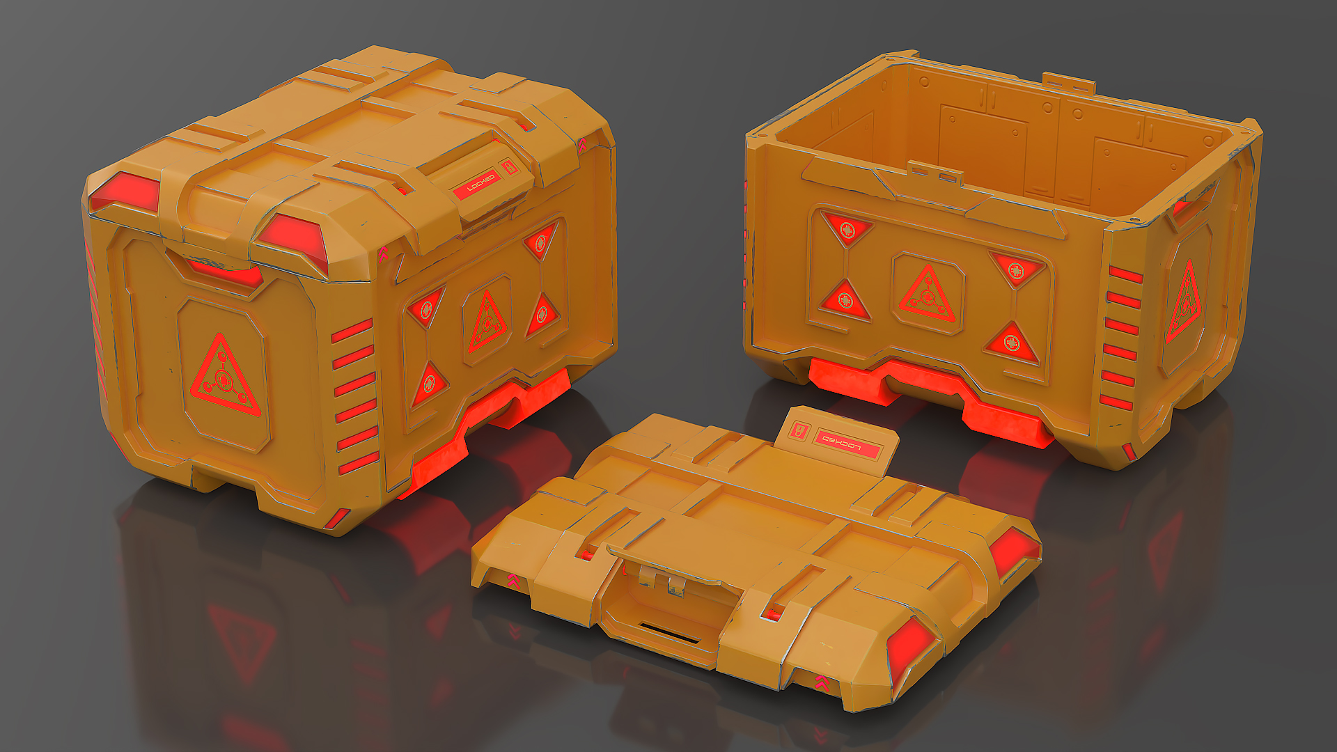 Sci-Fi Storage Crate Orange Locked 3D model