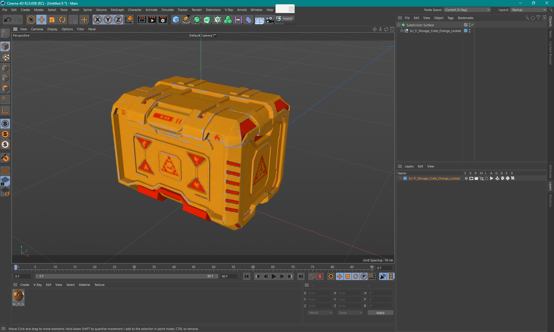 Sci-Fi Storage Crate Orange Locked 3D model