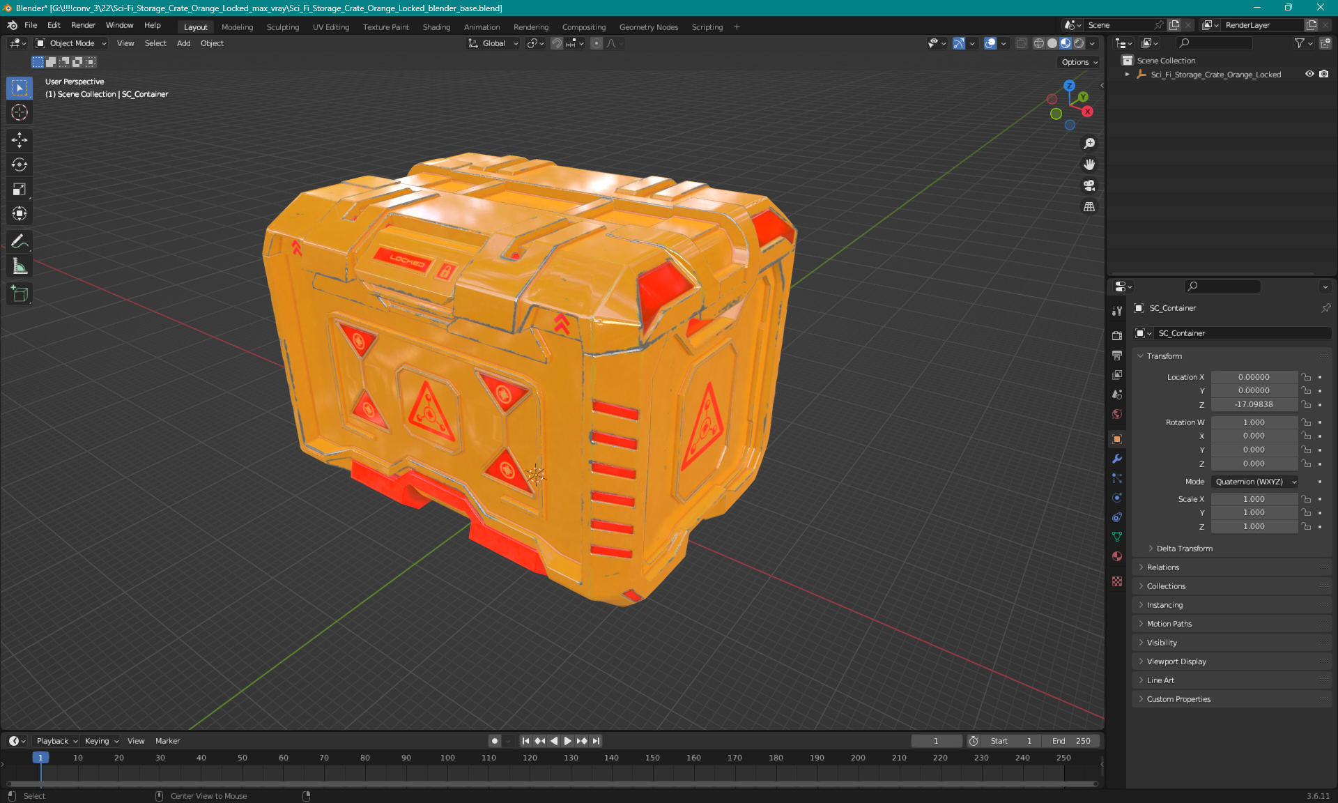 Sci-Fi Storage Crate Orange Locked 3D model