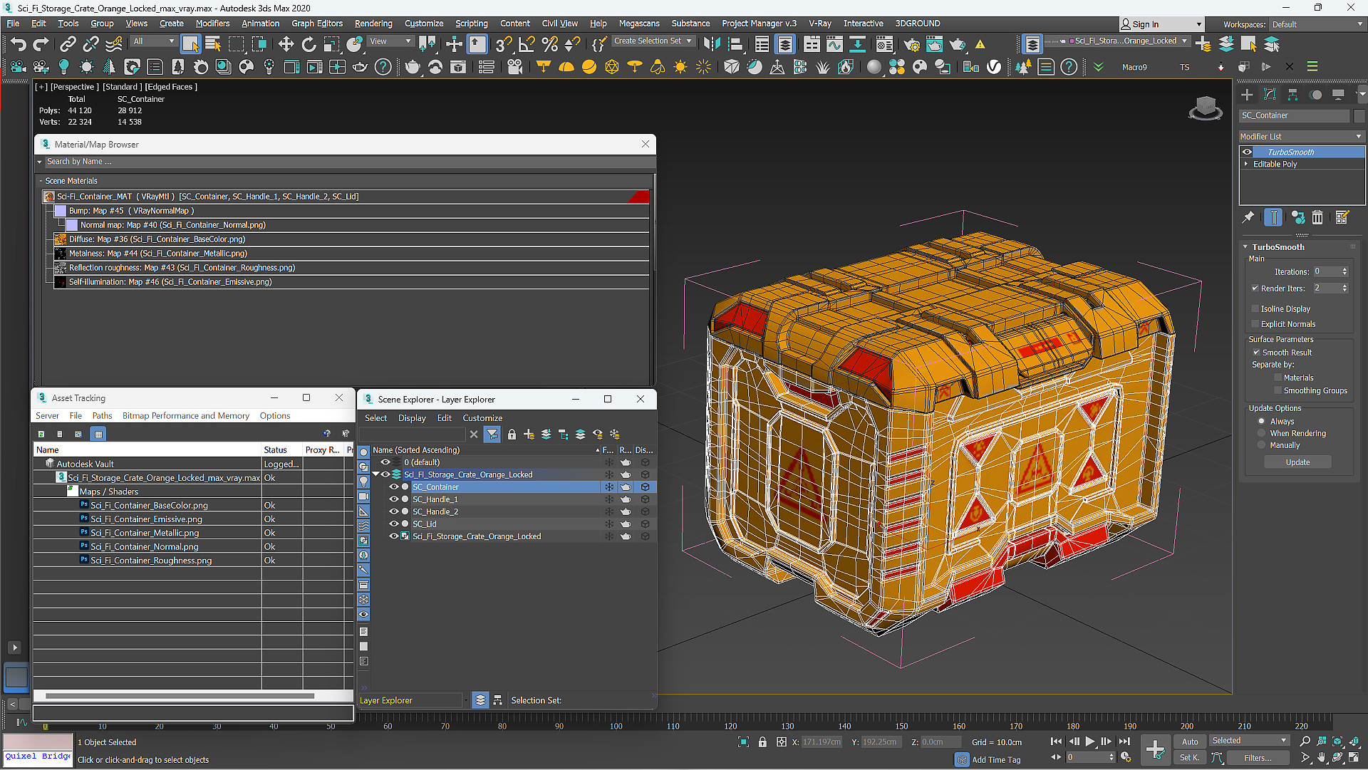 Sci-Fi Storage Crate Orange Locked 3D model