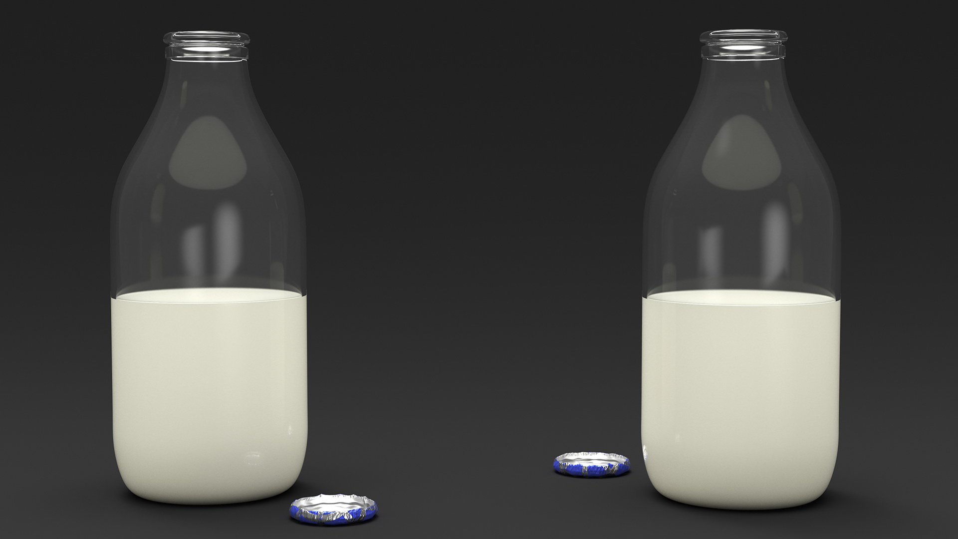 3D Opened Bottle of Skimmed Milk with Foil Cap model