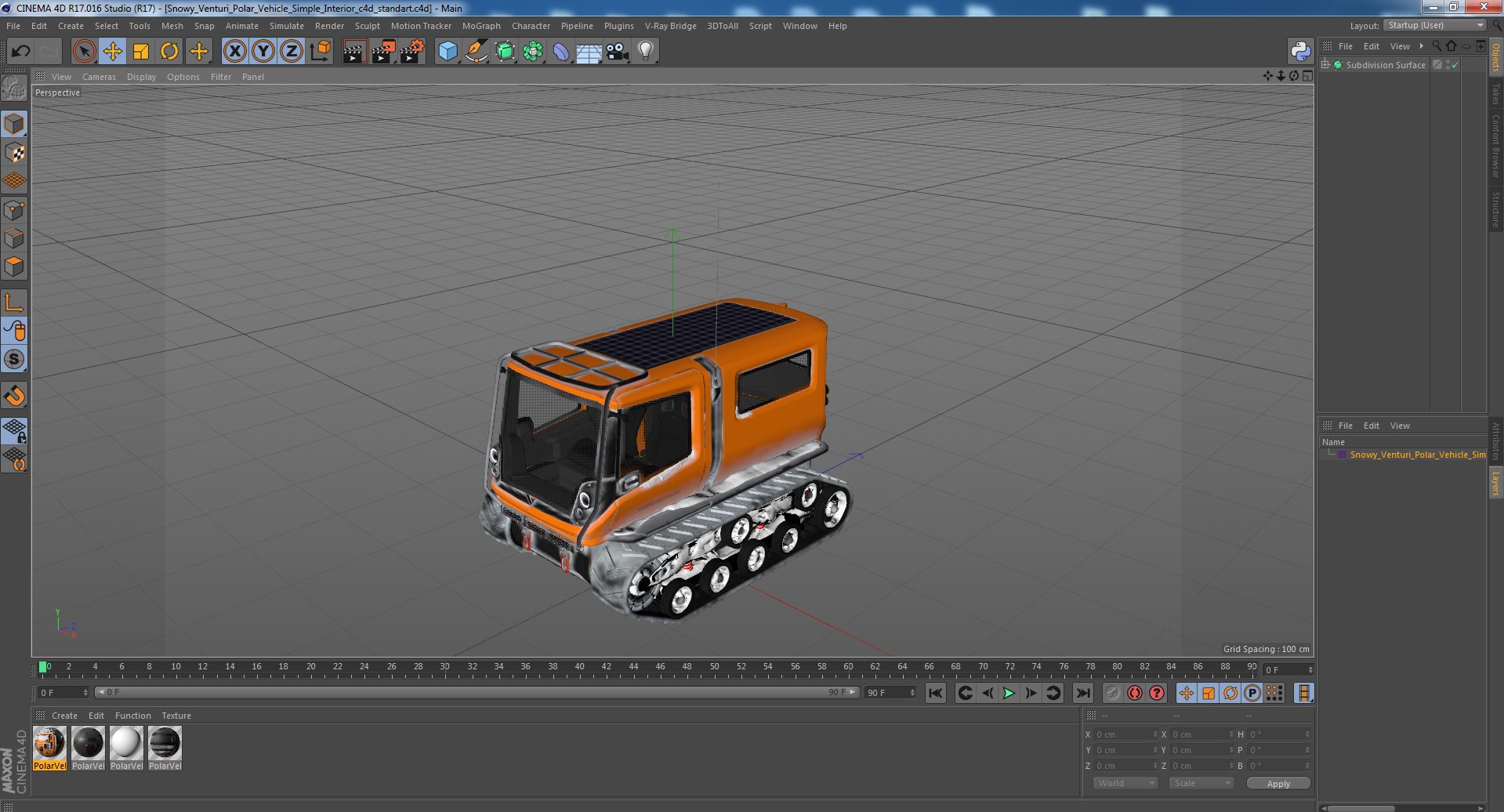 3D Snowy Venturi Polar Vehicle Simple Interior model